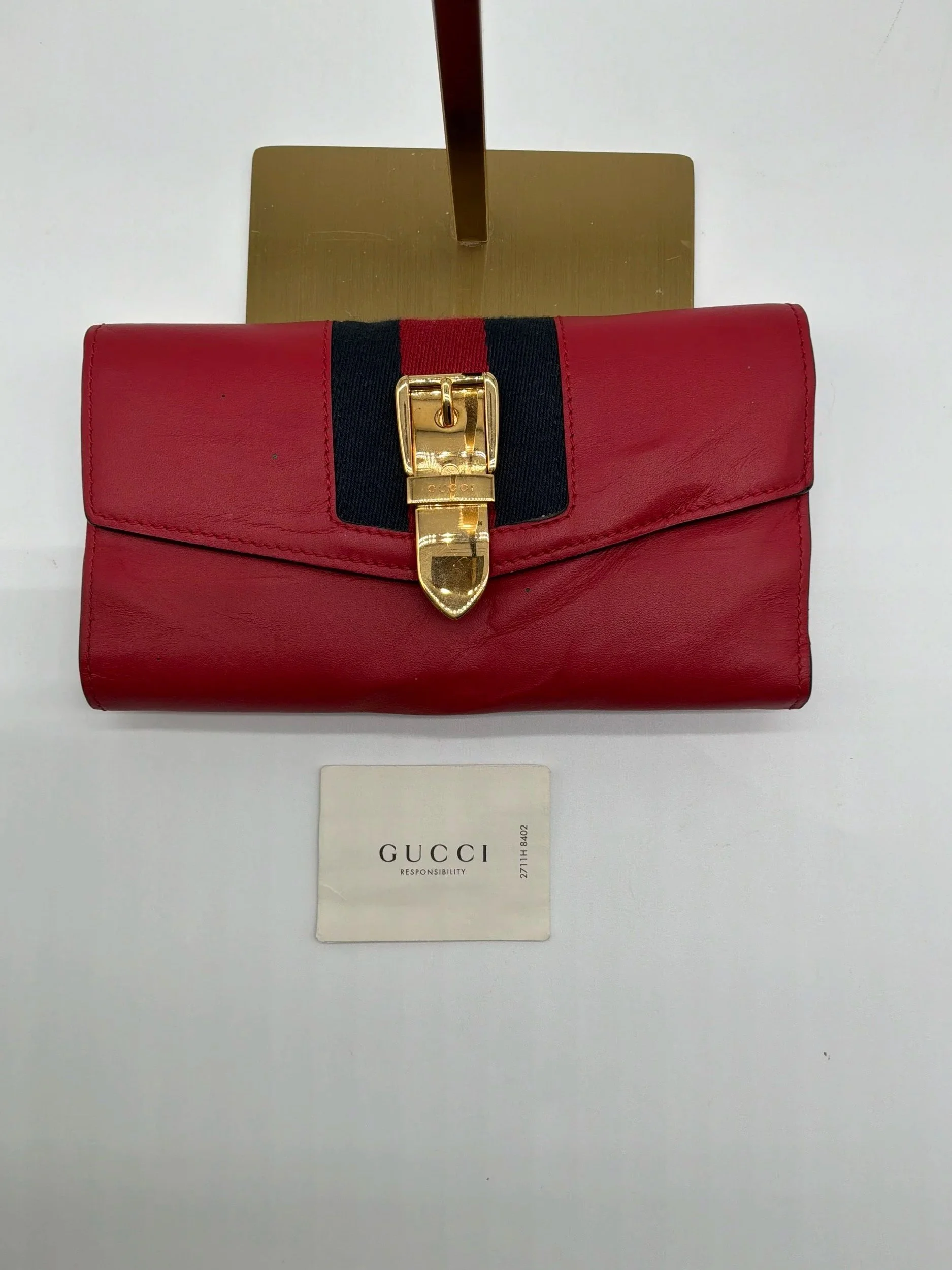 Gucci Sylvie Red Leather Web Continental Wallet