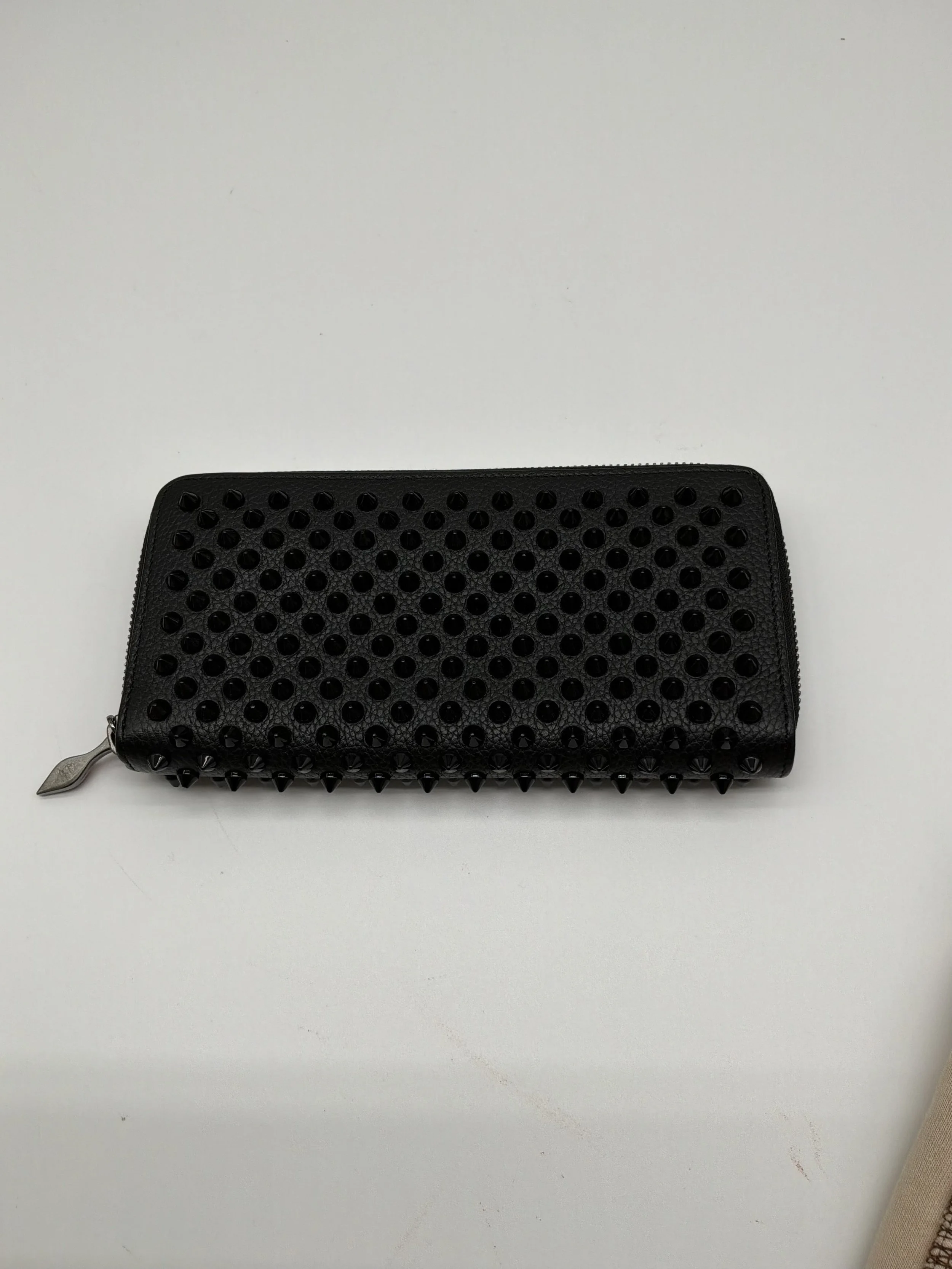 Christian Louboutin Panettone Spiked Wallet Black Leather Zip Around