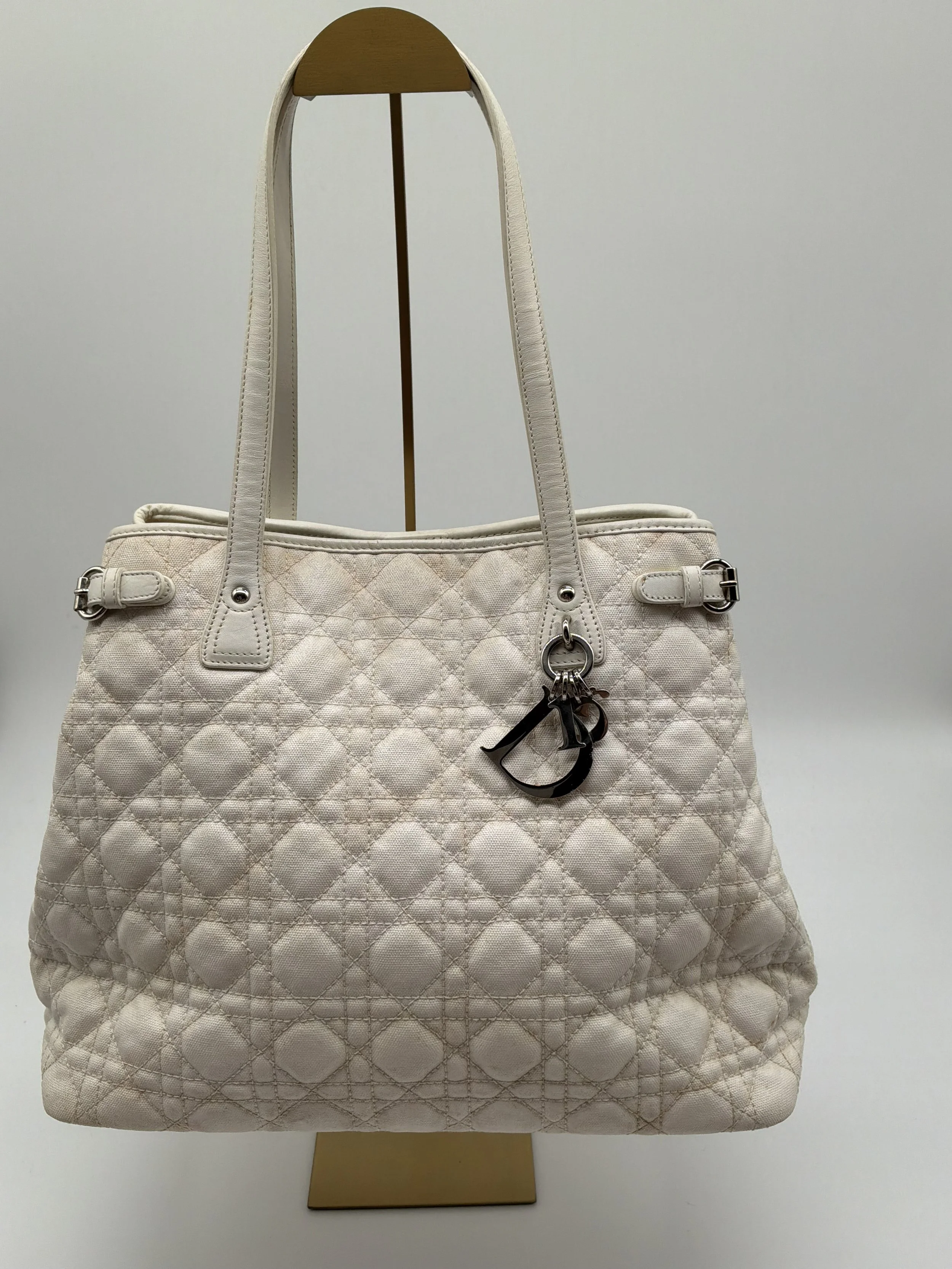 Christian Dior Ivory Cannage Quilted Canvas Tote