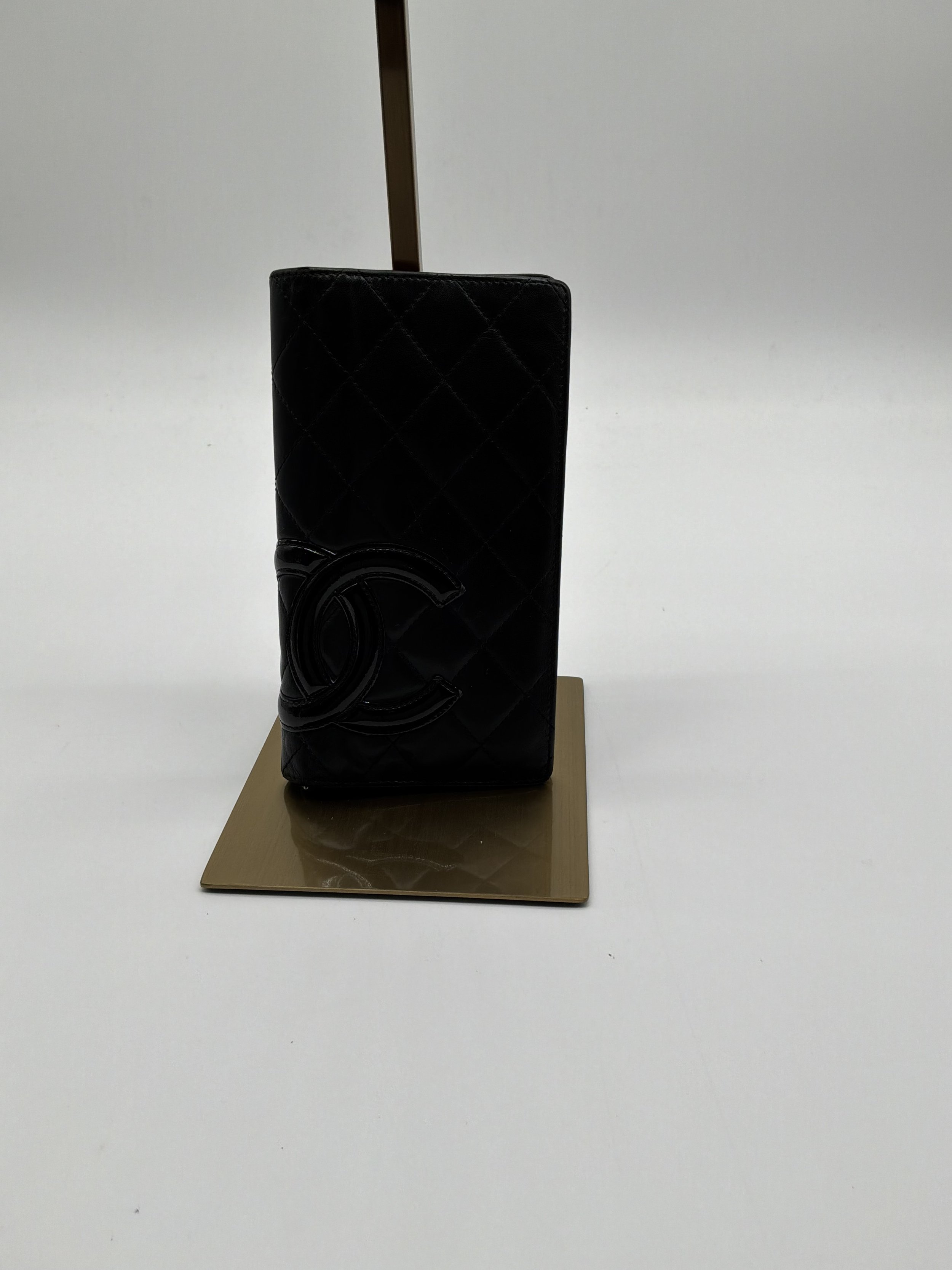 Chanel Cambon Black Quilted Leather Long Wallet with Pink Interior