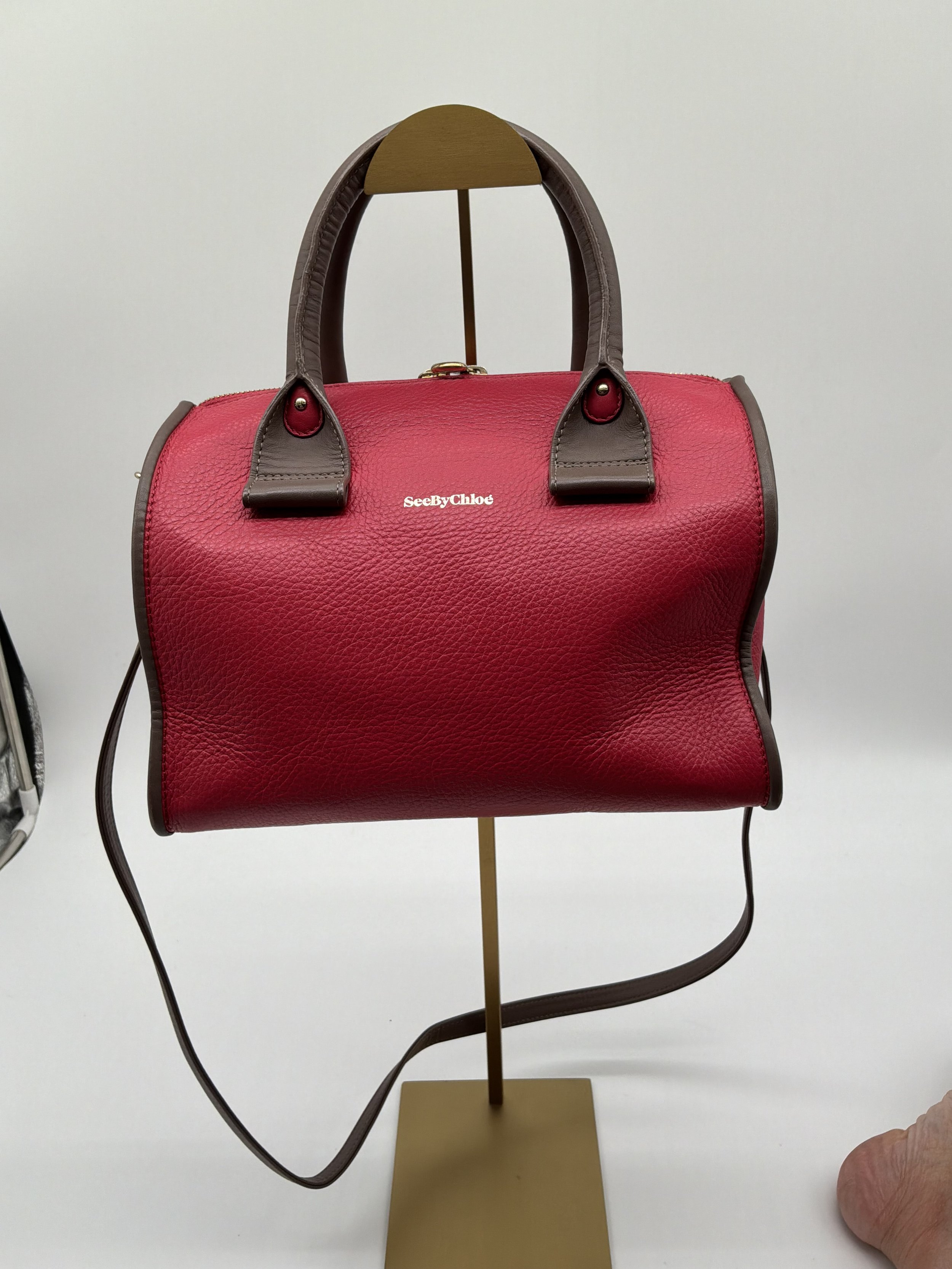 See By Chloé Red Pebbled Leather Satchel Crossbody Bag