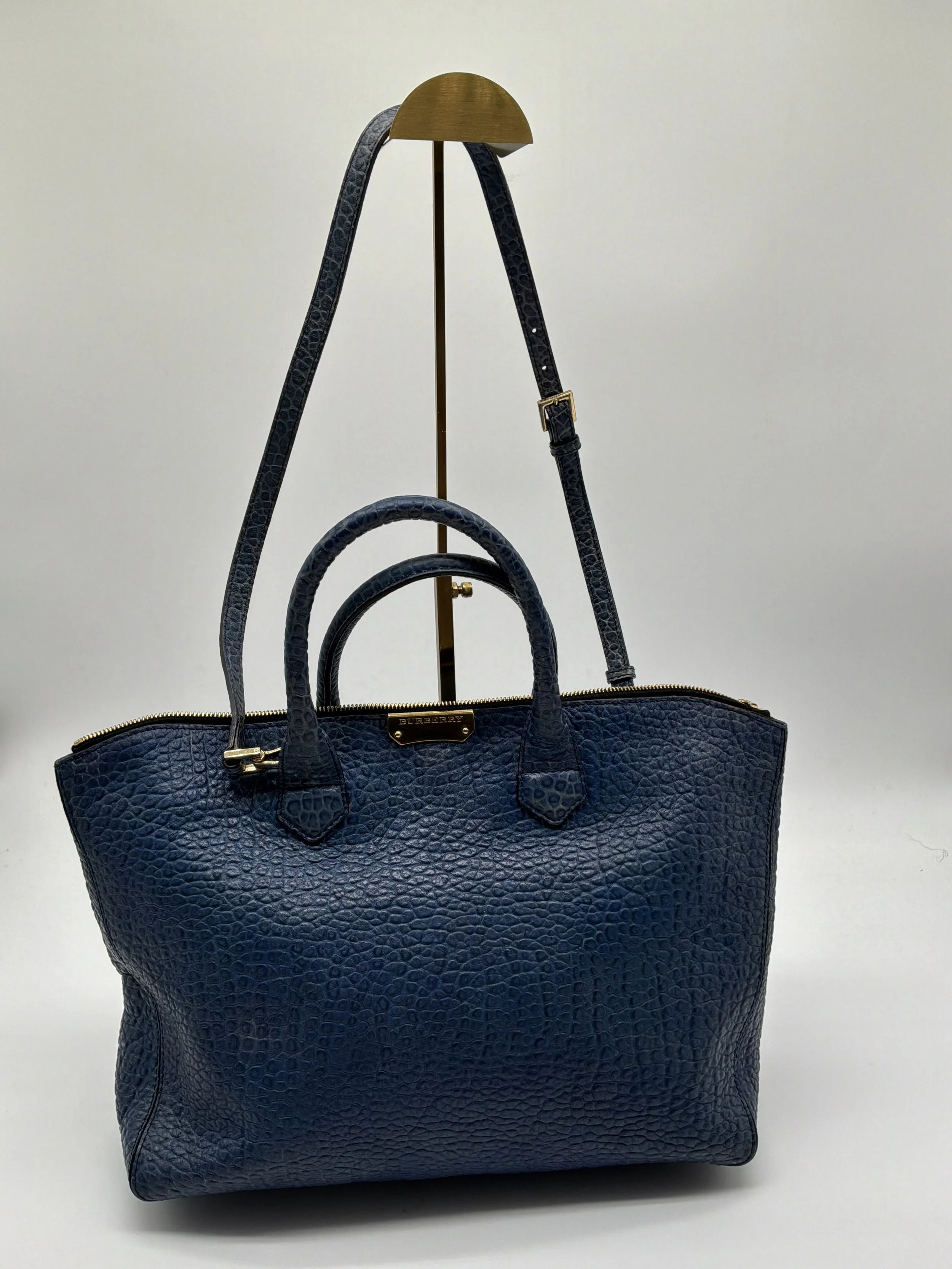 Burberry Blue Embossed Leather Satchel Crossbody Bag