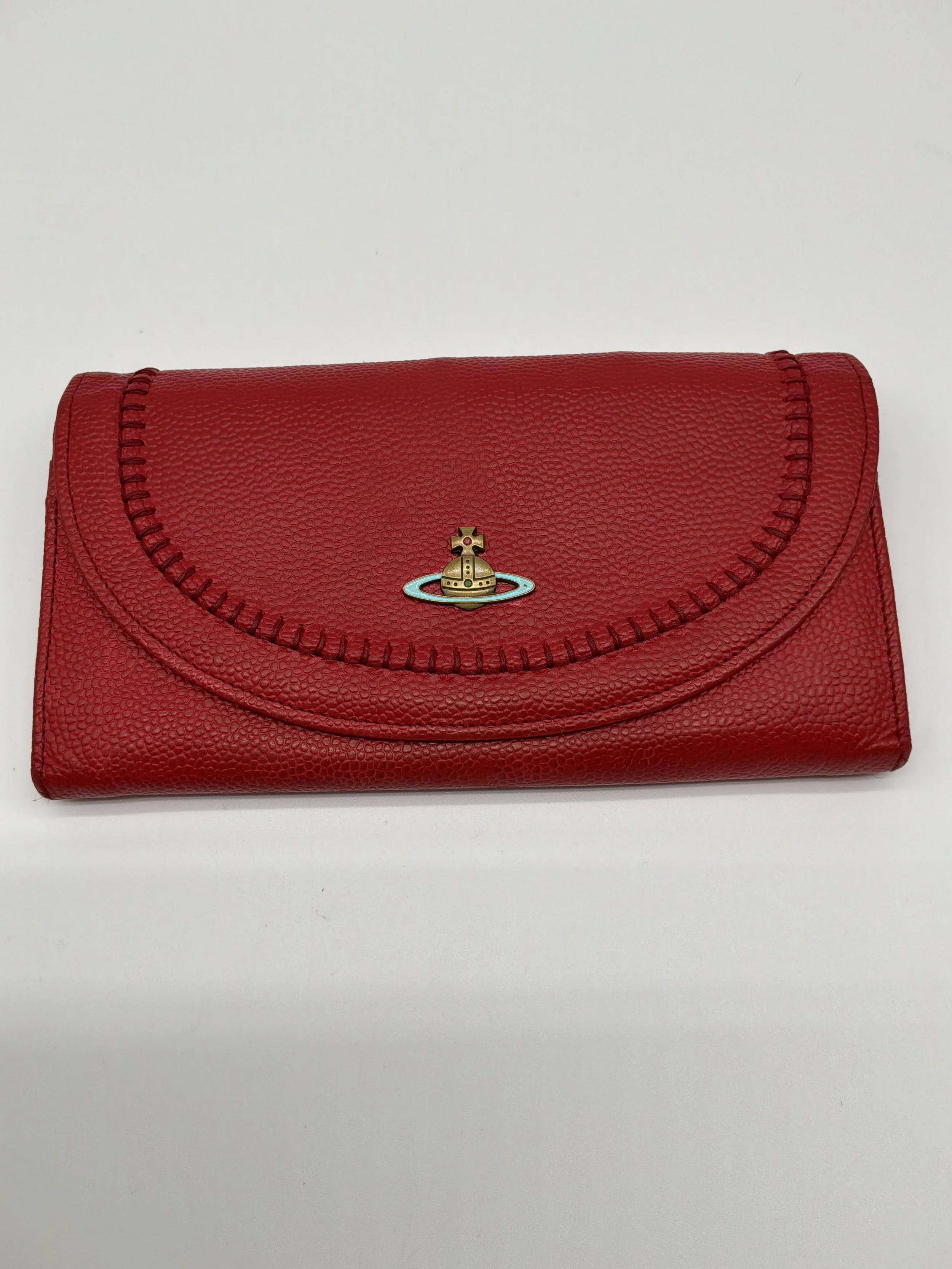 Vivienne Westwood Red Leather Kiss Lock Wallet – Orb Logo Plaid Lining
