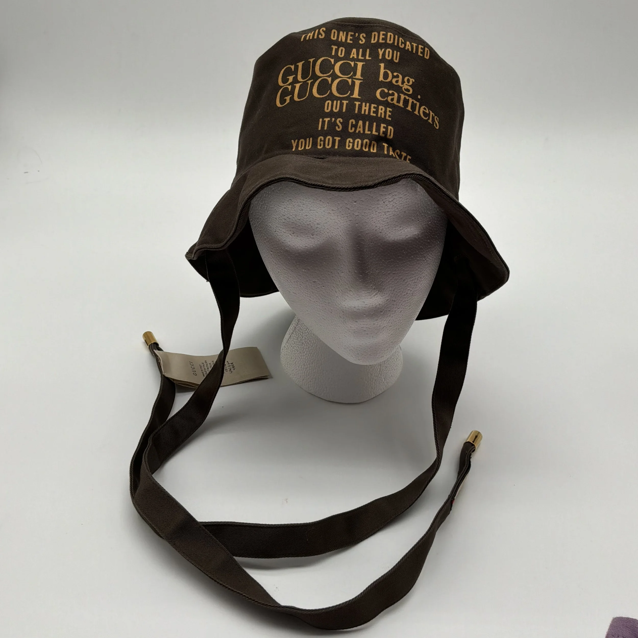Vintage Gucci “Bag Carriers” Brown Canvas Bucket Hat 100th anniversary