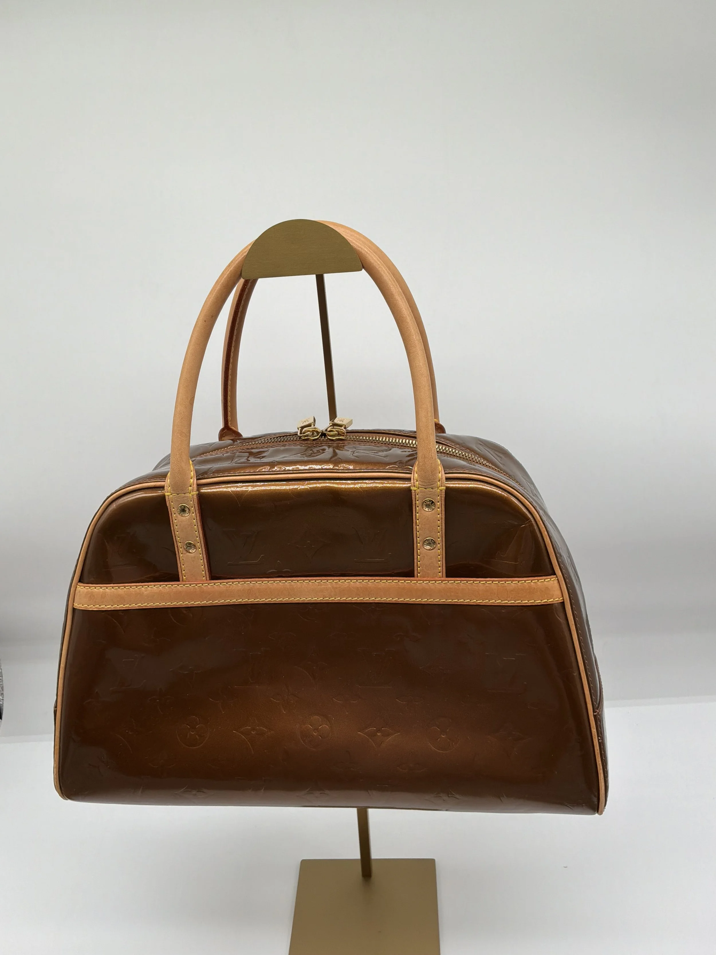 Louis Vuitton Vernis Leather Bedford Handbag Bronze Brown Patent Satchel