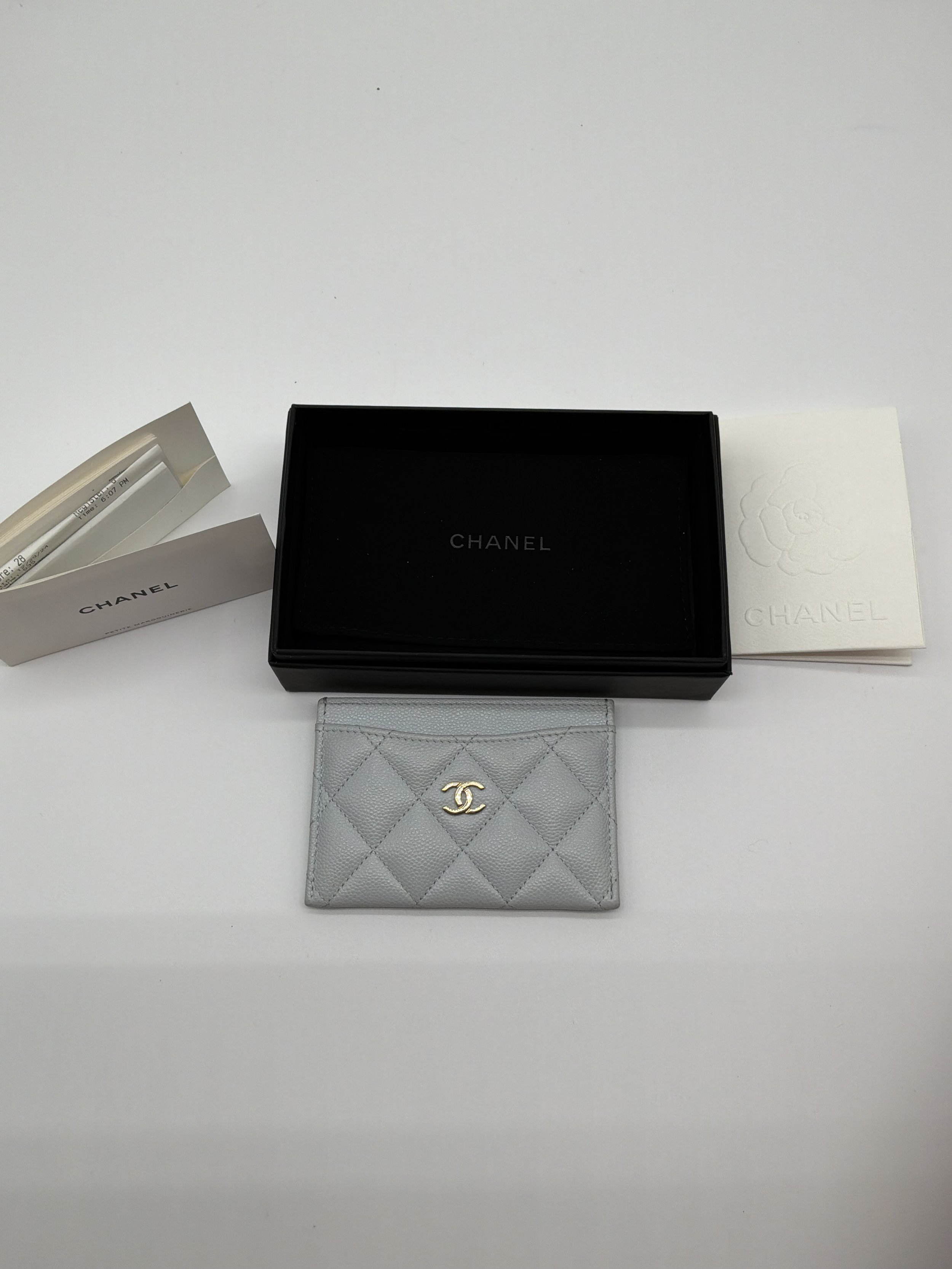 Chanel Light Gray Quilted Leather CC Card Holder