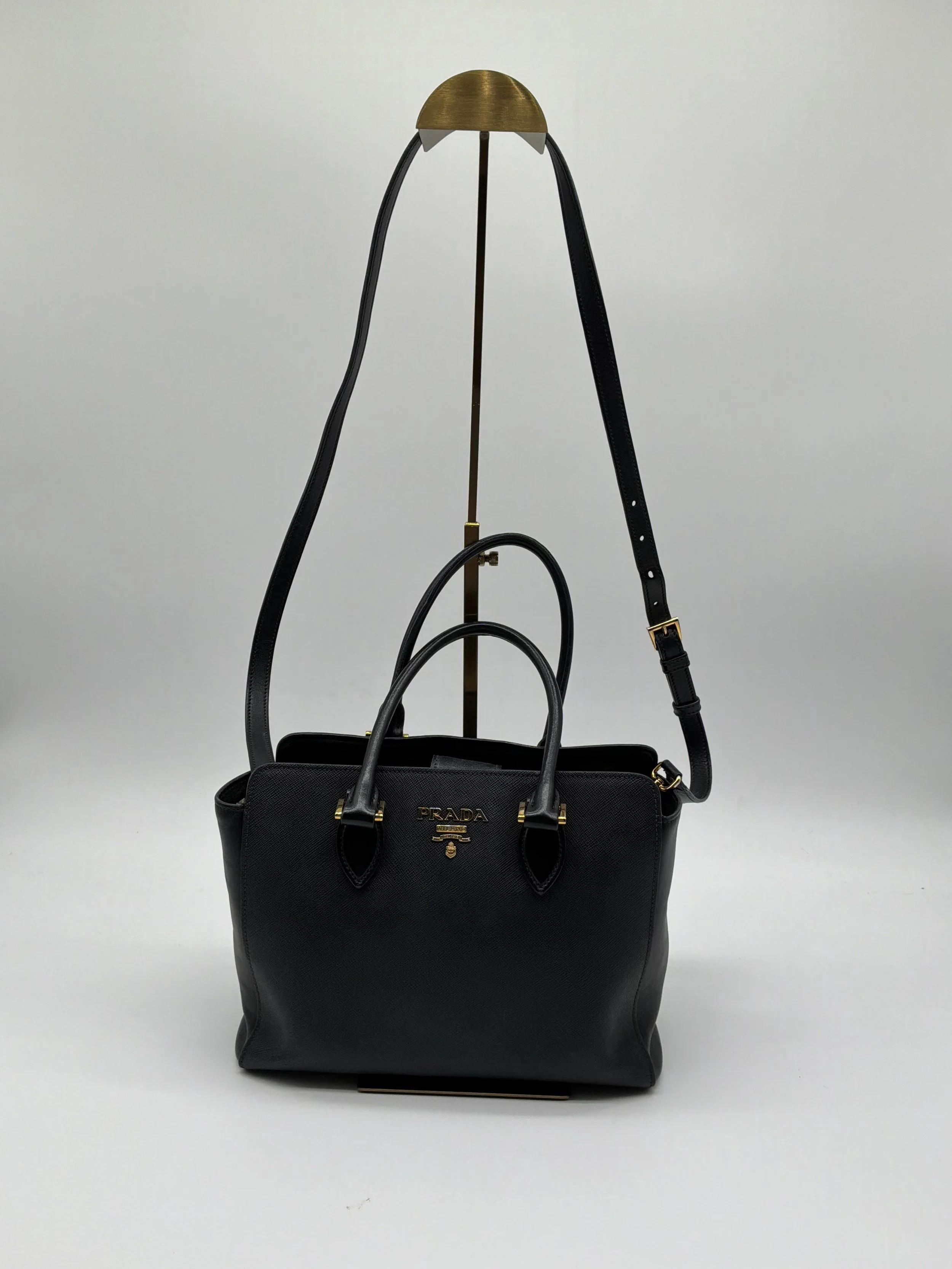 Prada Saffiano Leather Double Handle Tote Bag – Black