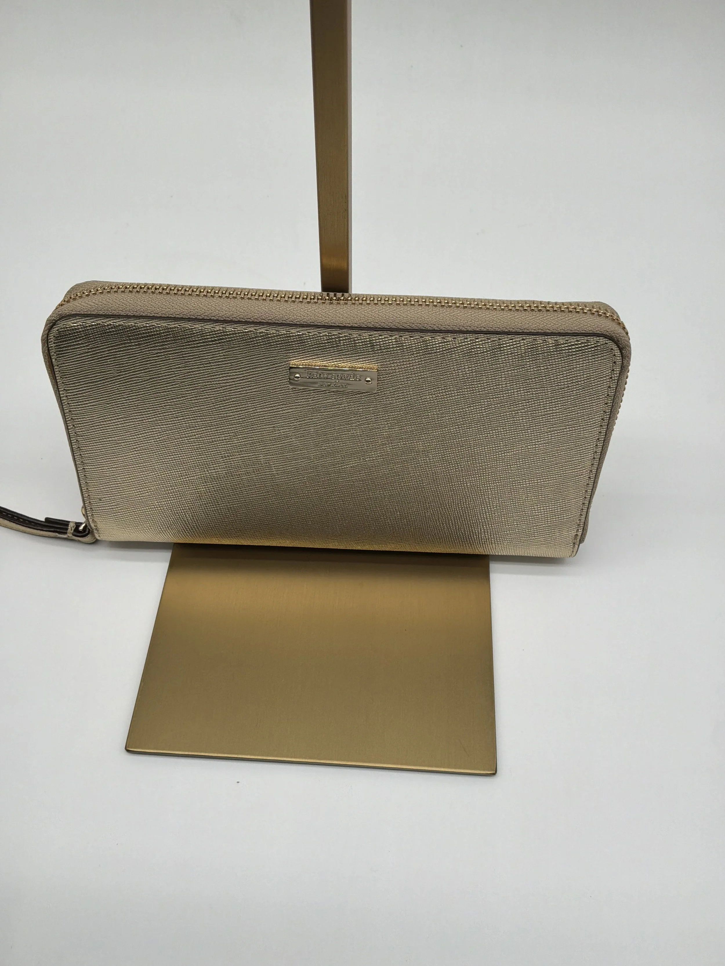 Burberry Gold Metallic Leather Zip-Around Continental Wallet