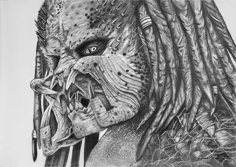 The predator the original hunter drawn in graphite on drafting film