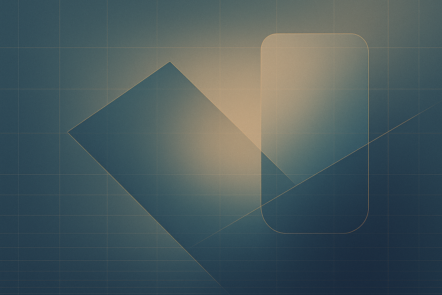 Layered geometric shapes with muted teal and steel-blue gradients over a fine grid, symbolizing workflow alignment, governance discipline, and process optimization.