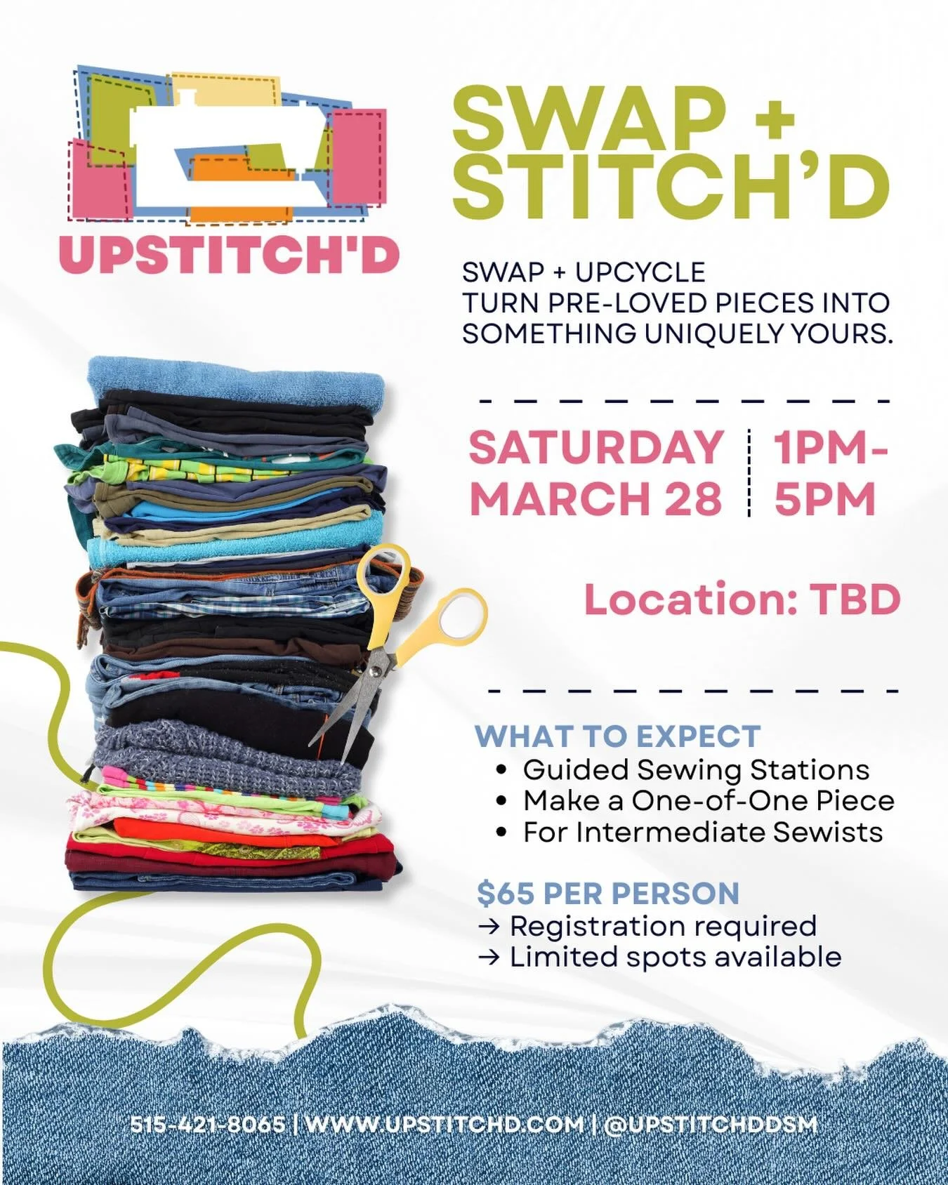 Swap &amp; Stitch&rsquo;d ♻️✂️

Where sustainable fashion meets creativity.

Bring your gently used, clean clothing and swap pieces with someone new for something new! Once you&rsquo;ve found your new-to-you items, stick around and transform them wit