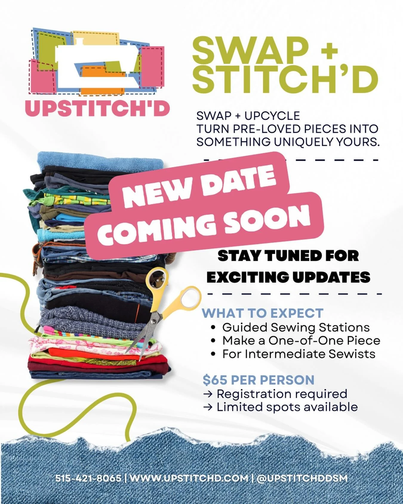 **Swap &amp; Stitch&rsquo;d ♻️✂️&mdash; Event Update**

We&rsquo;re postponing Swap &amp; Stitch&rsquo;d for now, but don&rsquo;t worry, it&rsquo;s still happening! We&rsquo;re working on finalizing a new date, location, and a few more details to mak