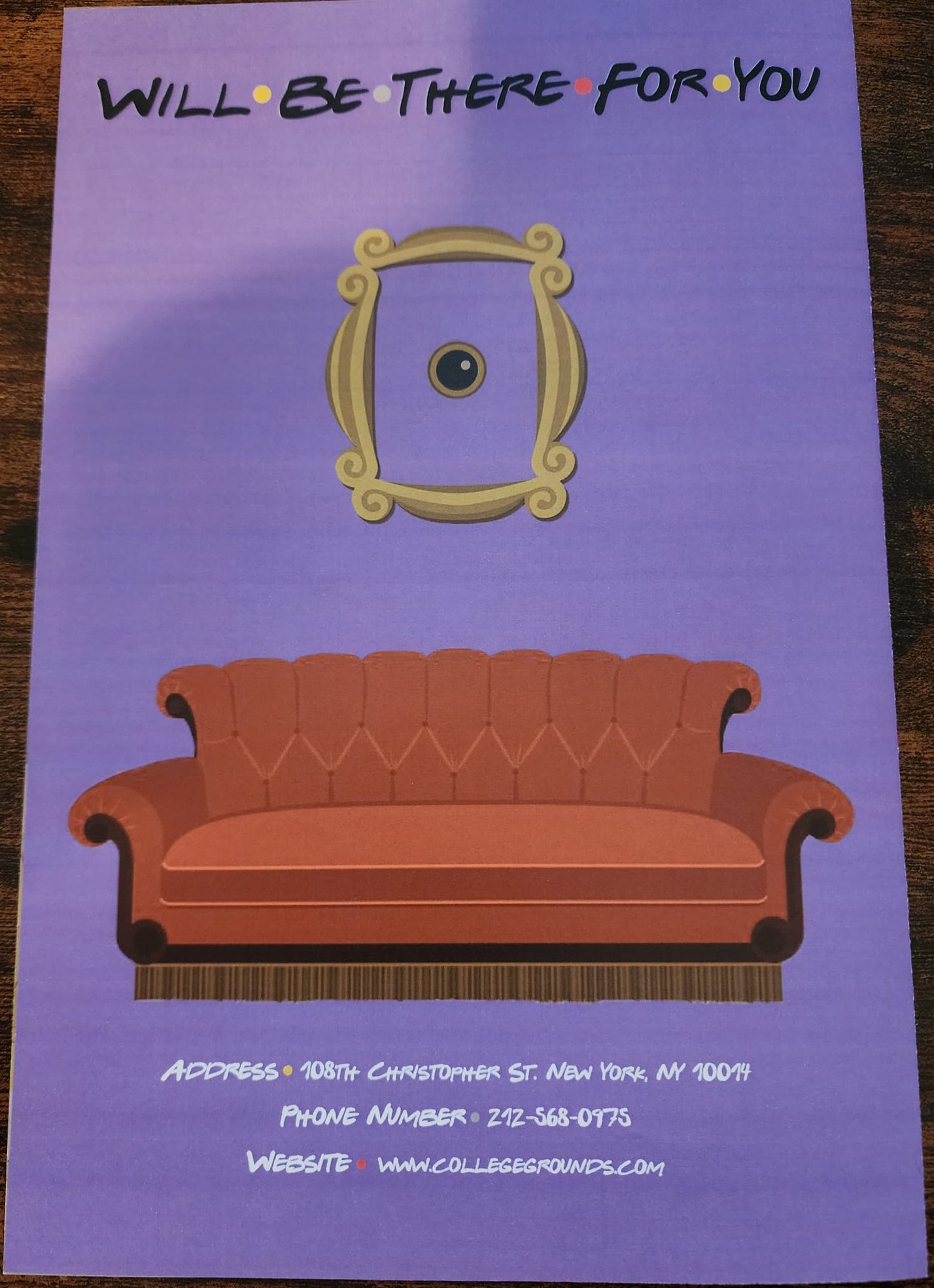 Friends Inspired Menu Back