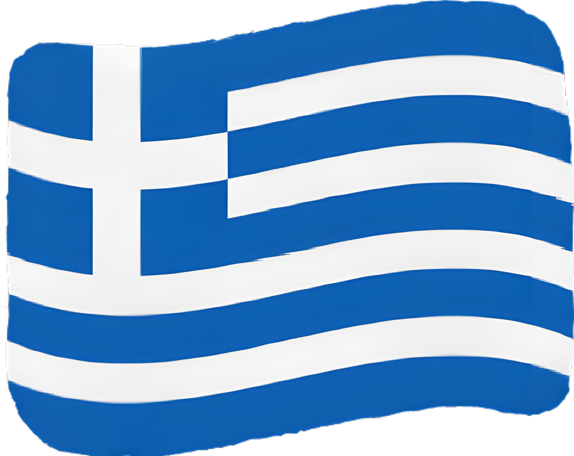 Flag of Greece with blue and white stripes and white cross on blue square in top left corner.