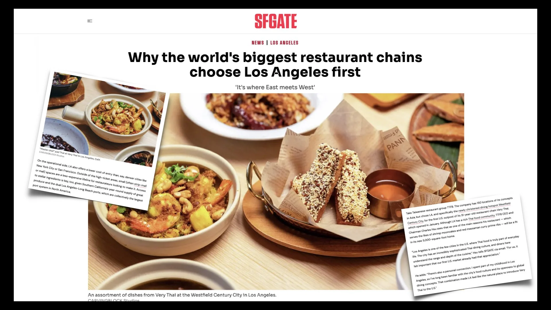 SFGATE coverage of Very Thai showcasing Thai dishes and Los Angeles restaurant expansion