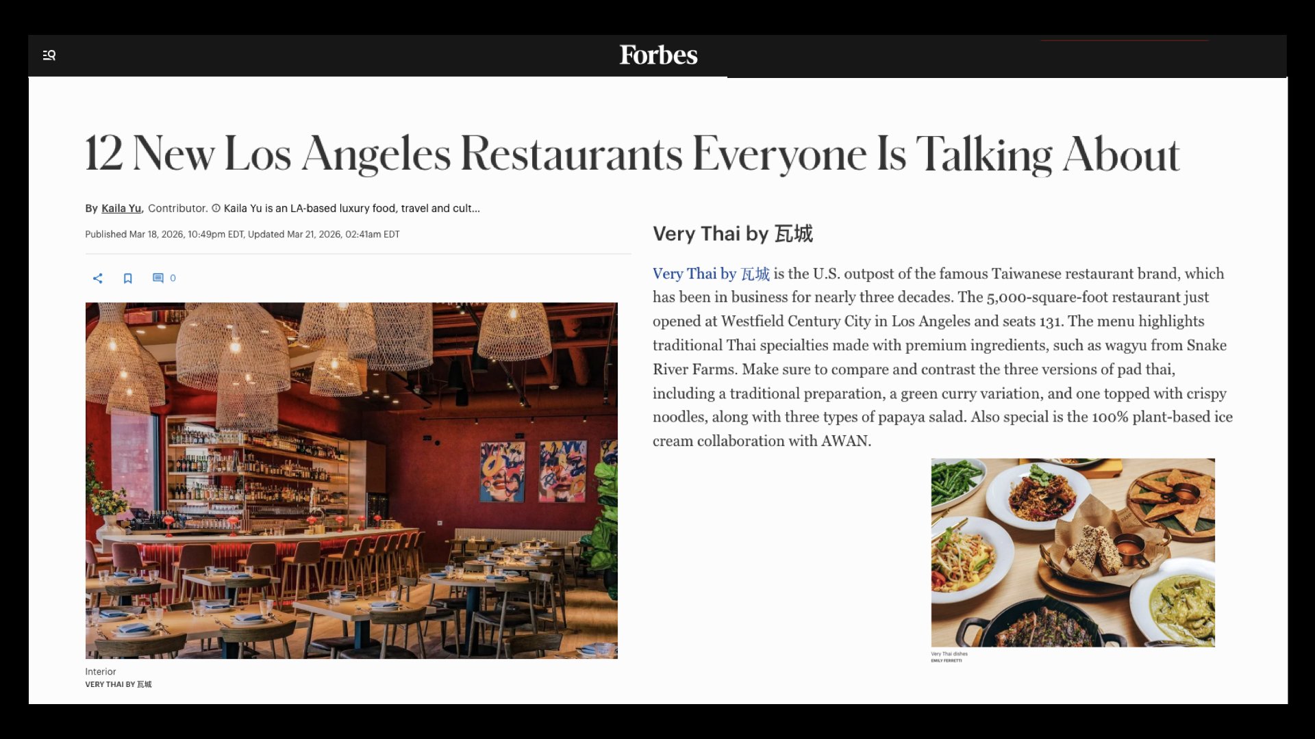  
 
 	
Forbes feature listing Very Thai among top new Los Angeles restaurants and Thai dining destinations