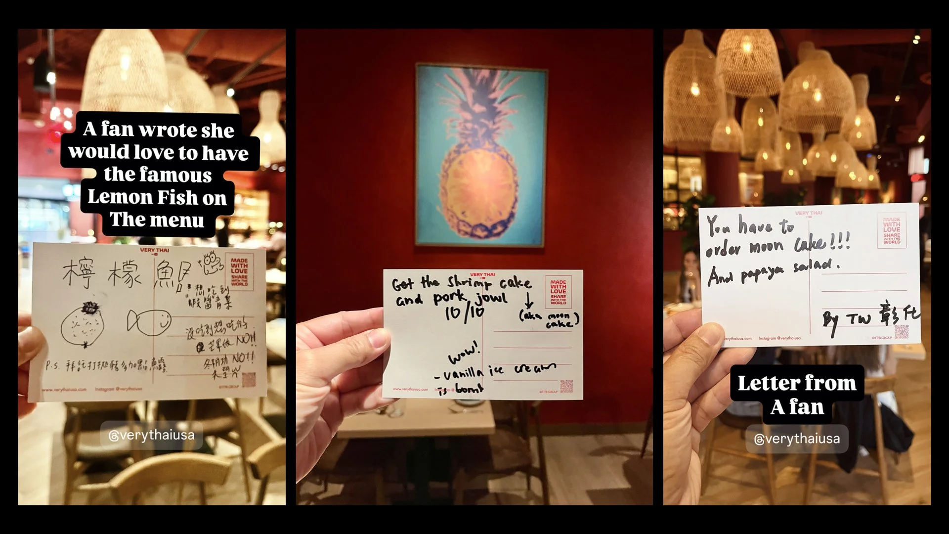 Very Thai at Westfield Century City Los Angeles has received the recommendation from postcards that written by customers.