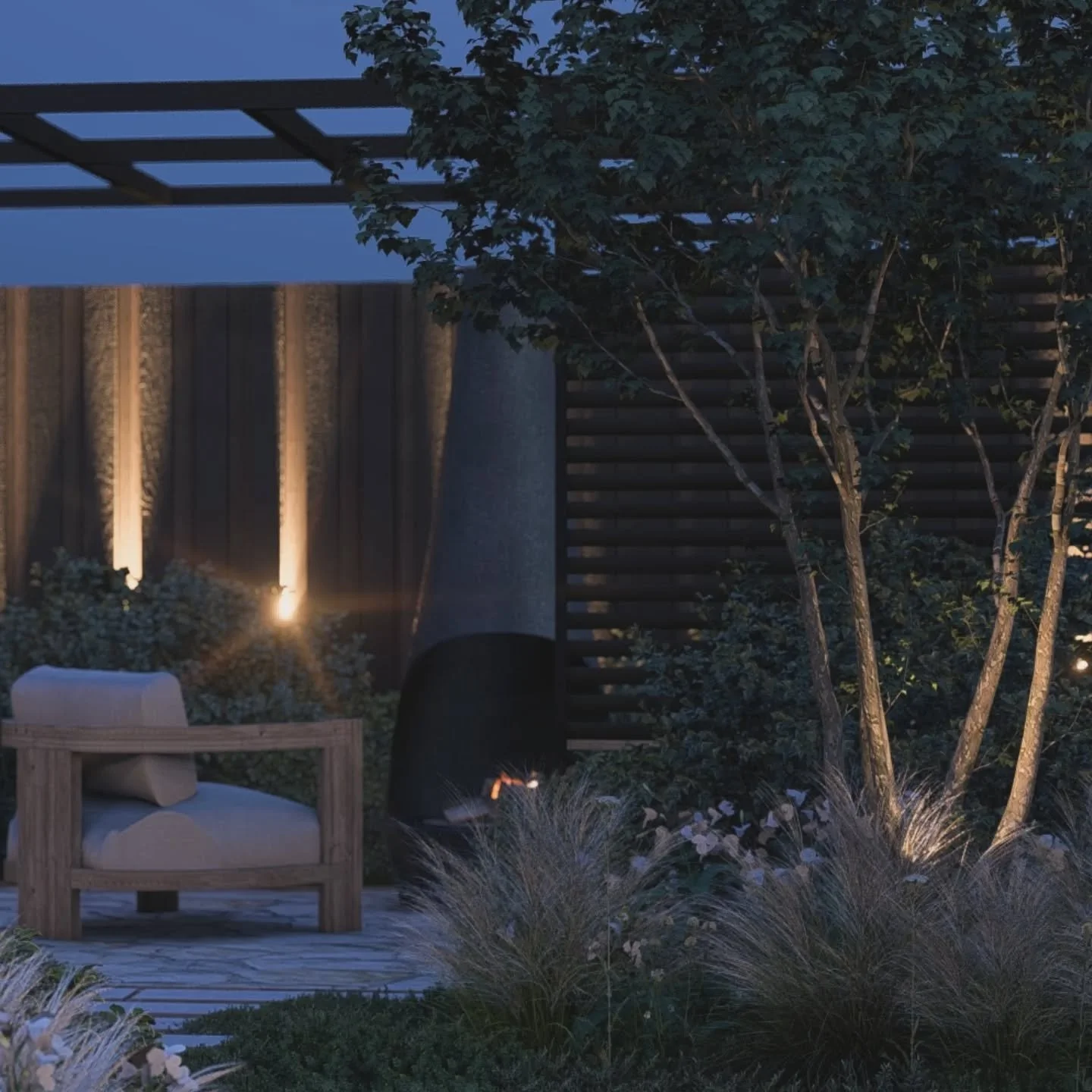 Done well, garden lighting is an art form. It shapes how a space feels after dark.

Atmospheric lighting is one of the most requested features because it changes the mood entirely. It slows the space down. It softens the edges. It makes a garden feel