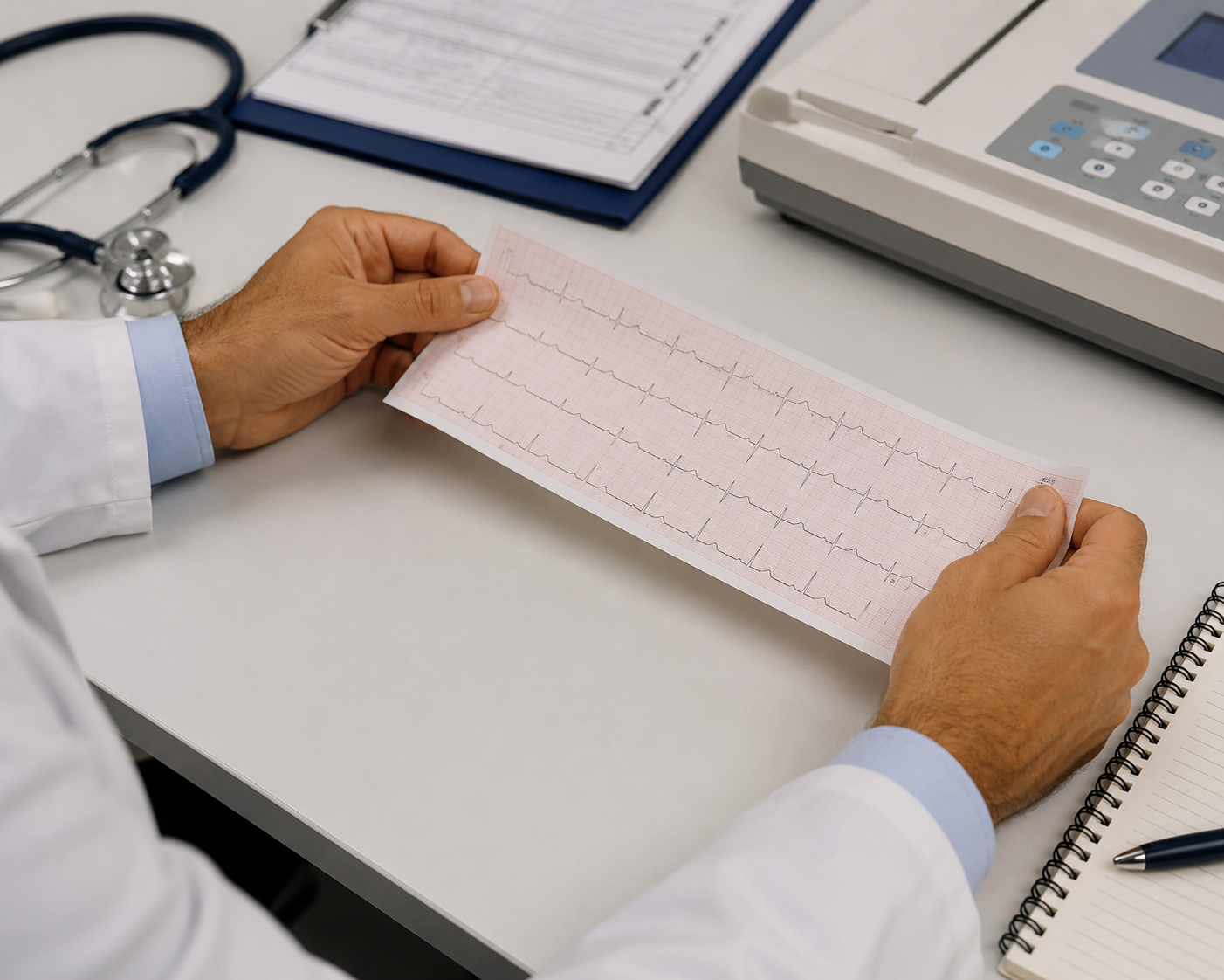 Doctor reviewing EKG results