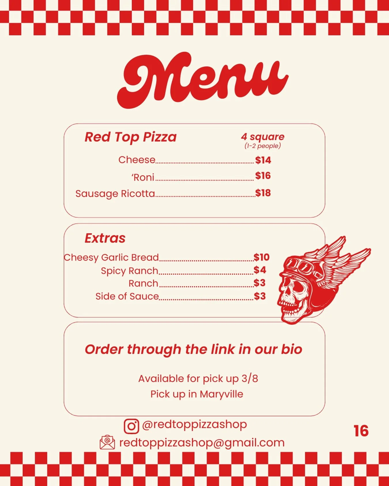 WE&rsquo;RE BACK! This #menudropmonday is killerrrrrrr ☠️

This menu will be available for our regular pick-up in Maryville on Sunday only⚡️because we will be hanging out with @zerozeroknox on Saturday! Menu to come 👀 

SEE YOU SOON! 

#detroitstyle