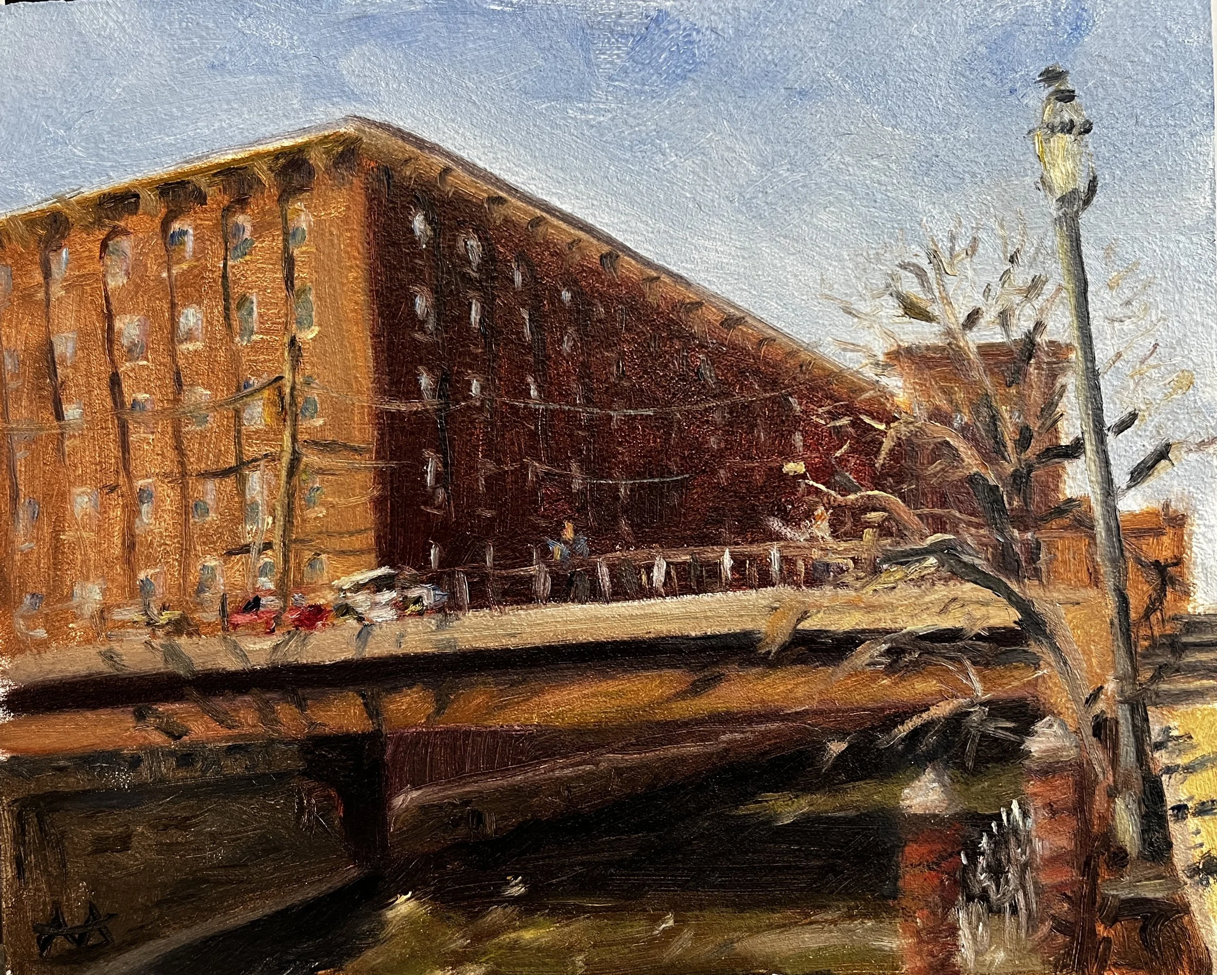 Cocheco Mills - Oil on panel 8x10