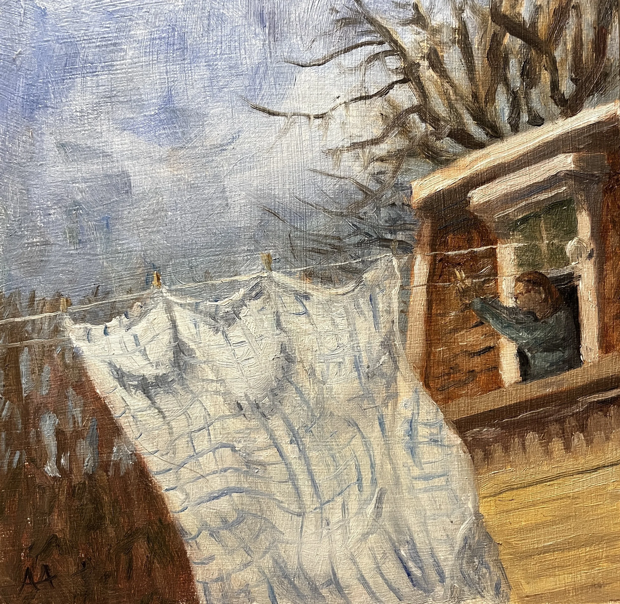 One Sheet to the Wind - Oil on panel 8x8 - $250