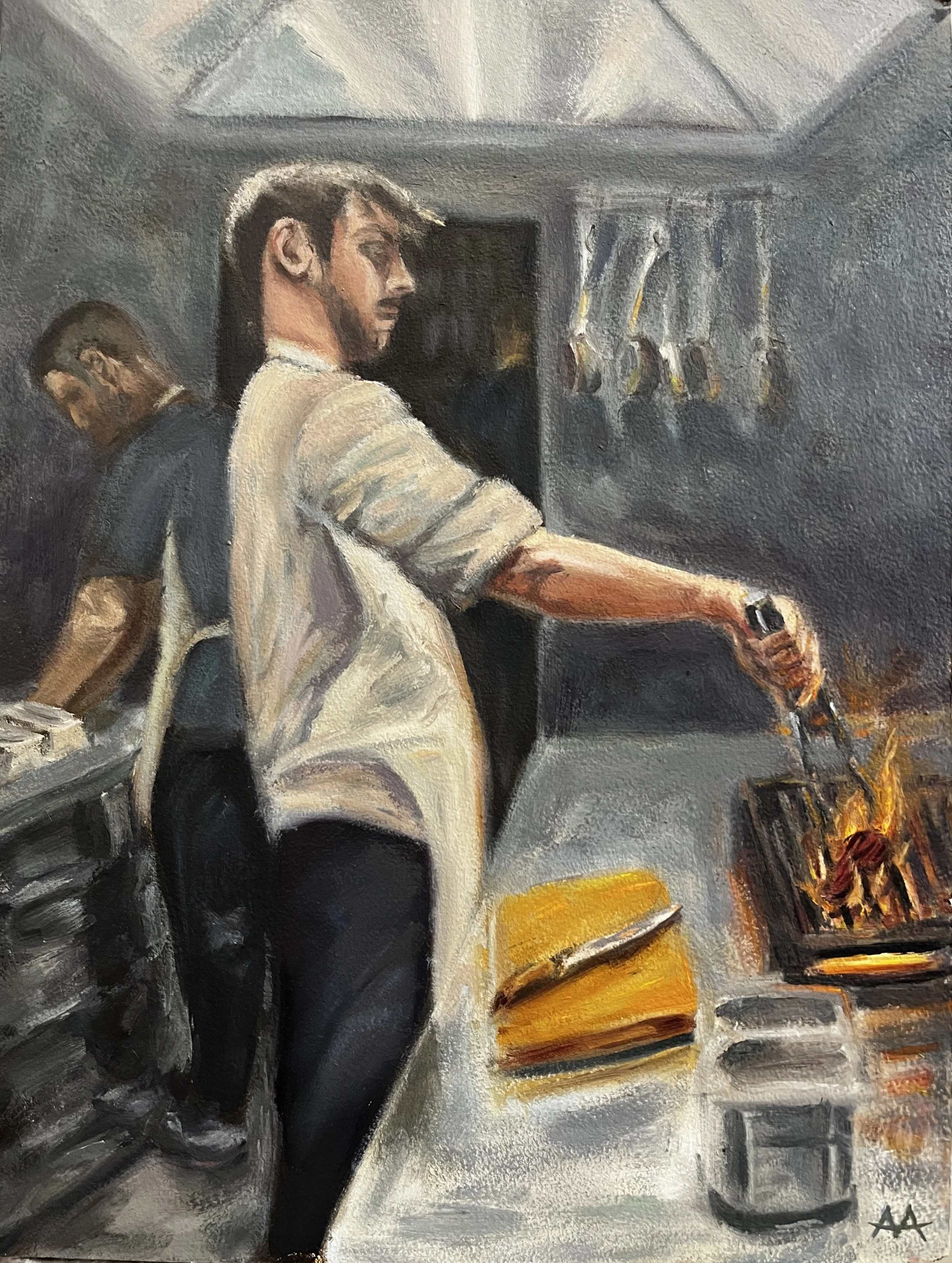 Yes, Chef - Oil on panel 12" x 16" - $700