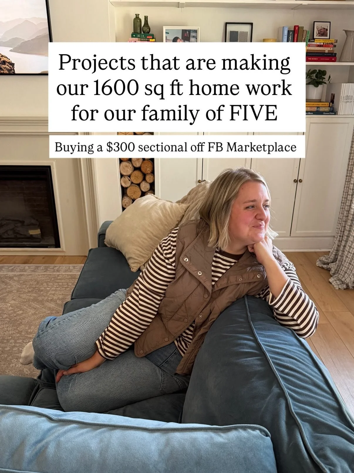 What do you think? Would you buy a couch off FB Marketplace? You won&rsquo;t hurt my feelings if you say no, it was risky!! 😆

But I am so please with how it fits our small space and allows us to keep making our current home for our family. Plus is 