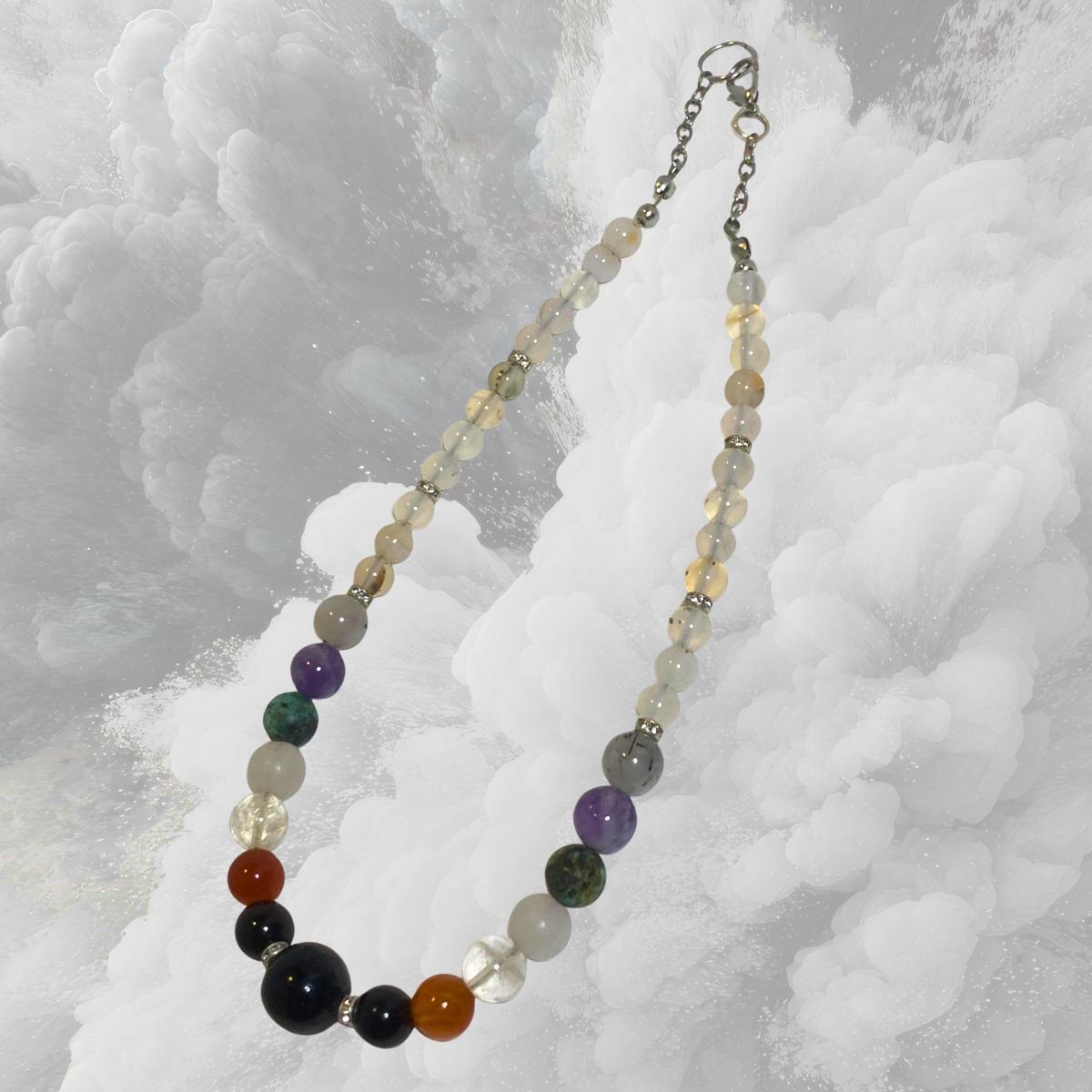 Chakra Alignment Choker with Black Ritualized Quartz Center