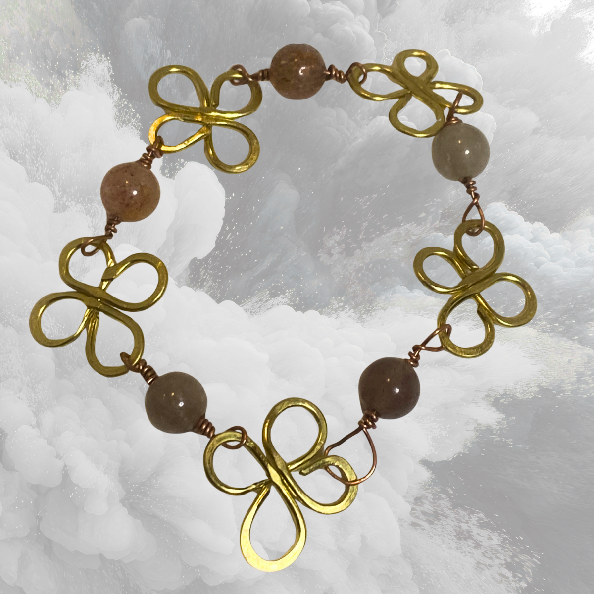 Gold Plated Hammered Copper with Strawberry Quartz