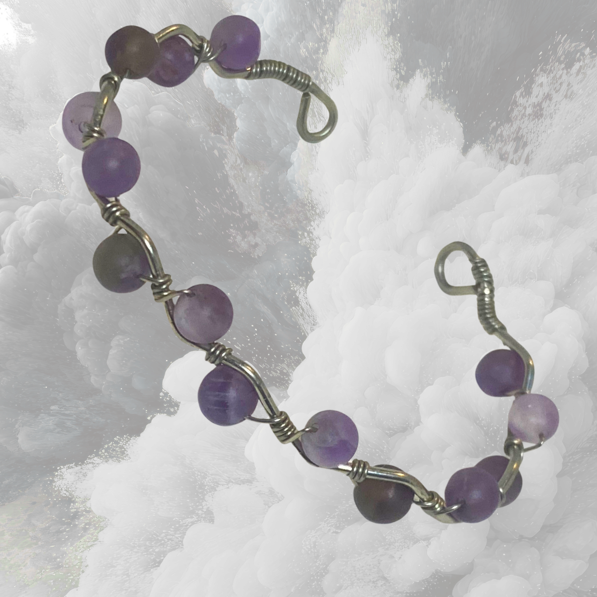 Adjustable Silver Plated Copper Bracelet with Amethyst