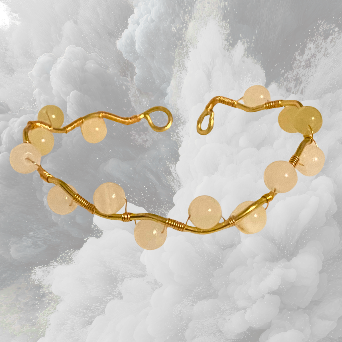 Adjustable Gold Copper Bracelet with Blooming Jade