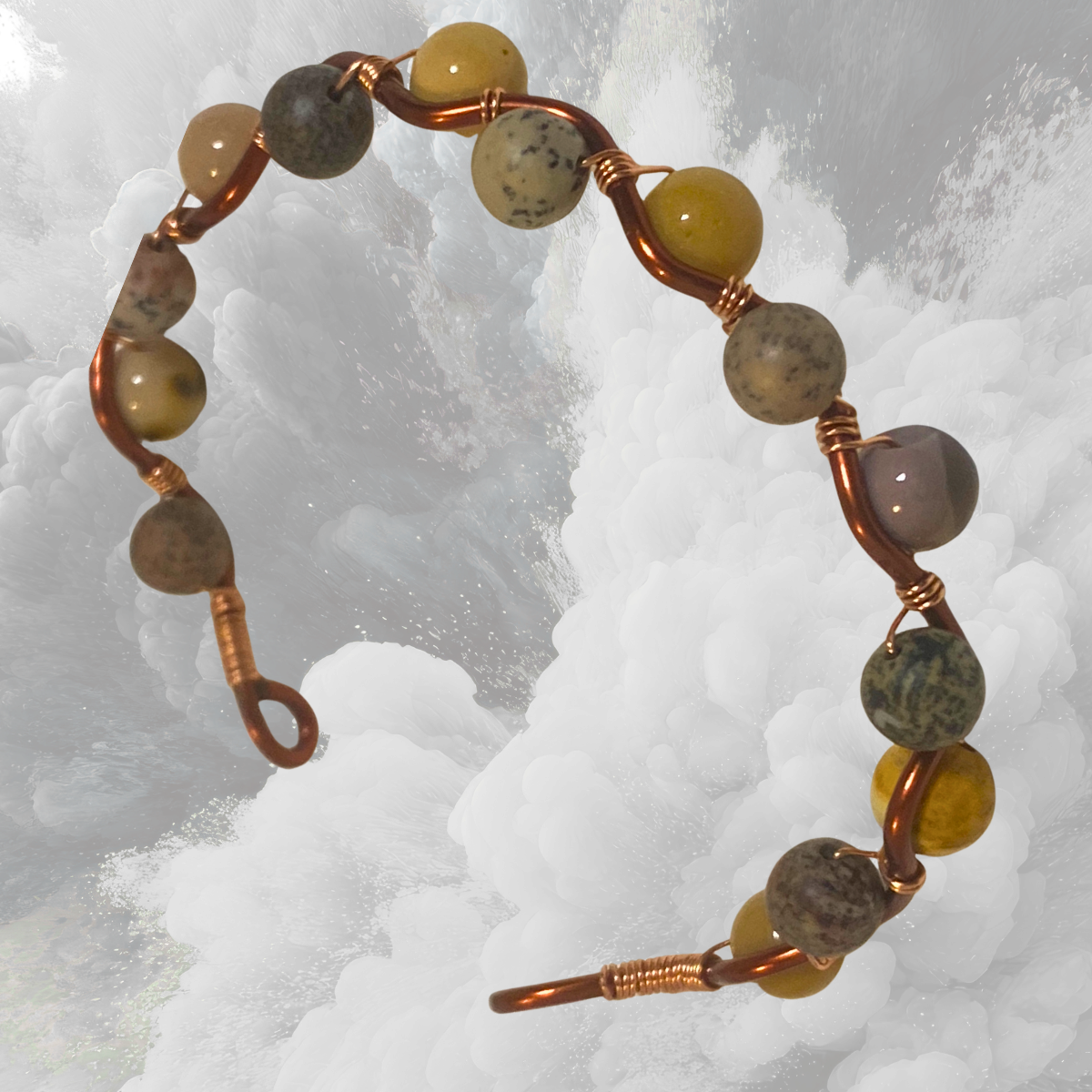 Adjustable Copper Bracelet with Mookite and Jasper