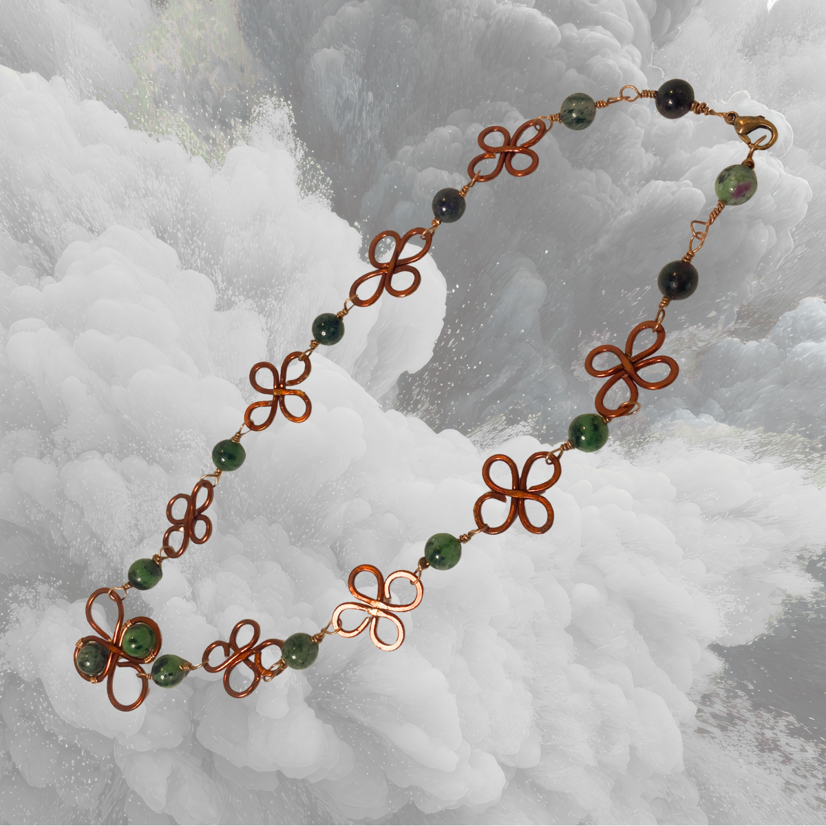 Hammered Copper Necklace with Ruby in Zoisite