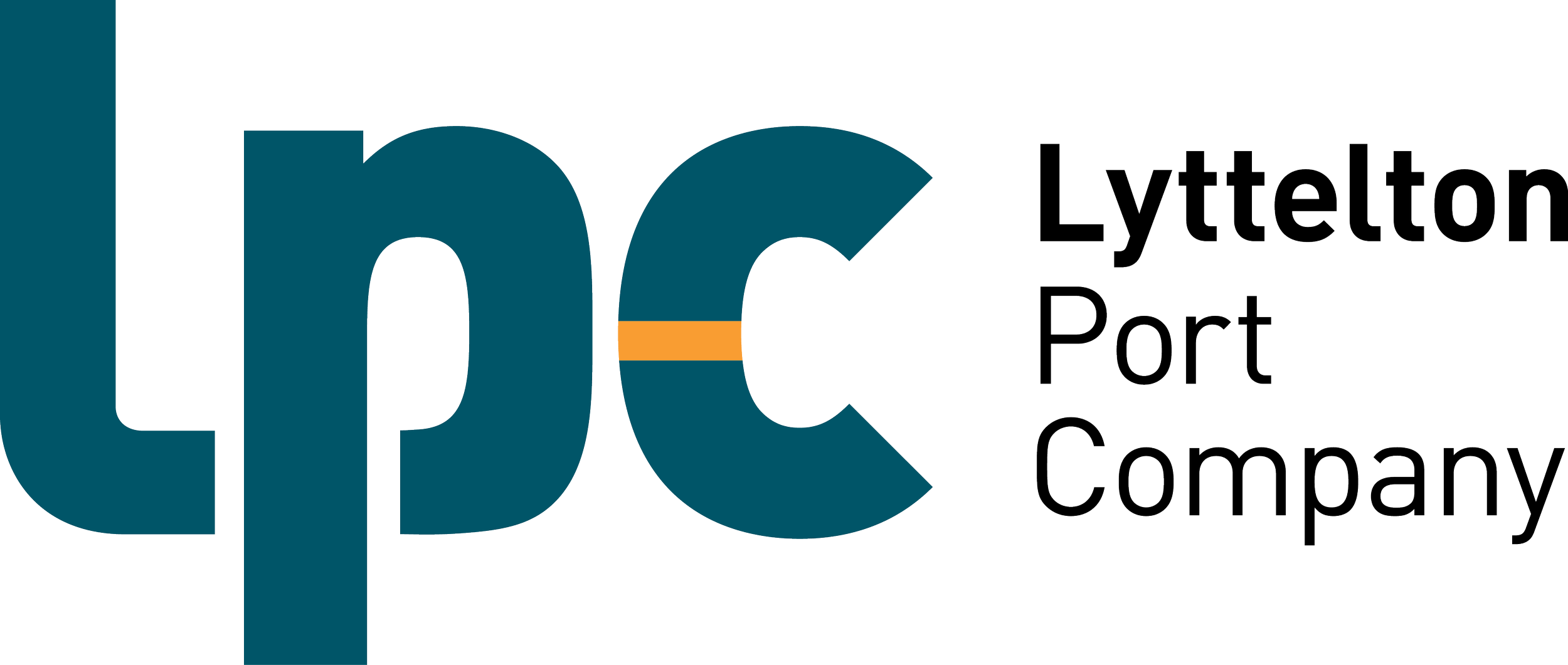 Logo for Lyttelton Port Company featuring stylized blue lowercase initials 'lpc' and black text to the right that reads 'Lyttelton Port Company'.