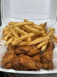 6 PC chicken wings and french fries
