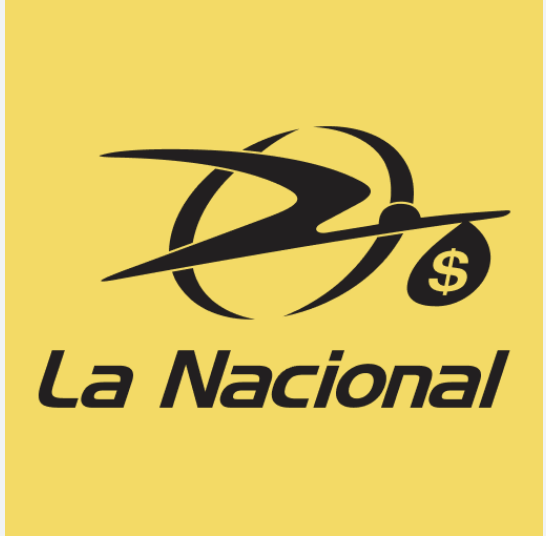 Logo with stylized airplane and dollar sign, and the text 'La Nacional' on a yellow background.
