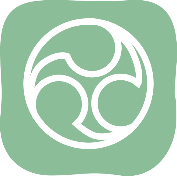 A stylized white emblem on a green background that appears to be a logo or symbol with curved lines forming an abstract shape.