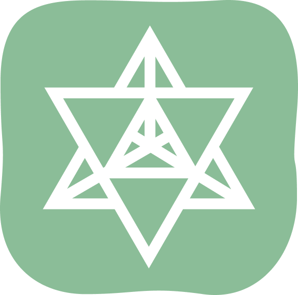White geometric star-shaped design on a green background.