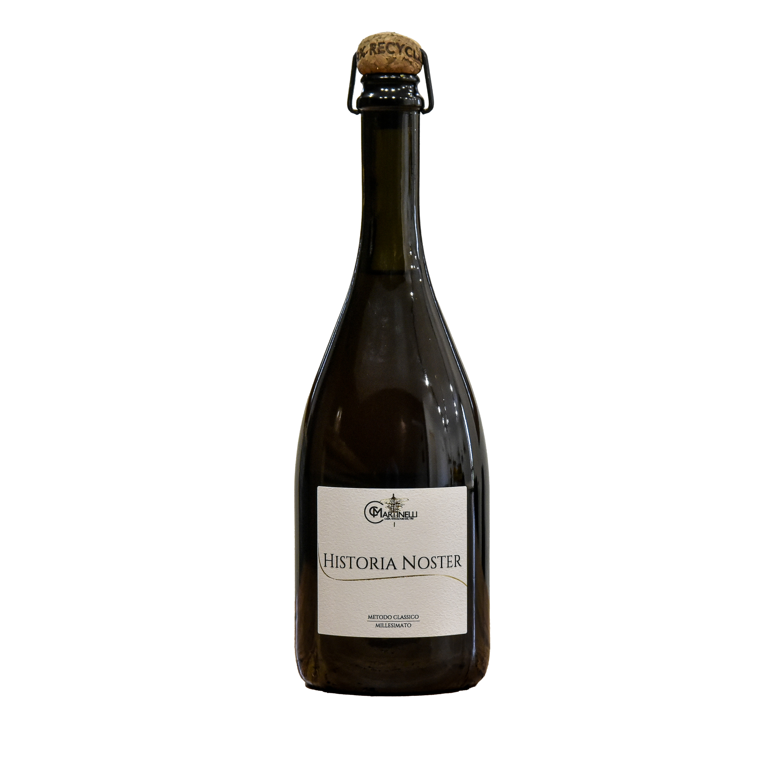 Bottiglia di vino con etichetta 'Historia Noster' di Cantina Martinelli