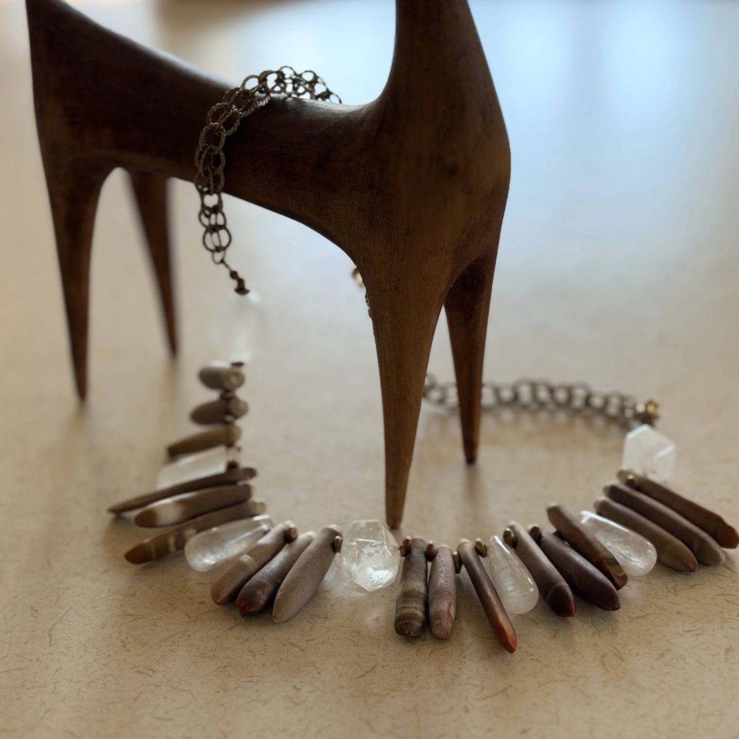Vintage Chain with Quartz Crystal and Large Sea Urchin Spines Necklace