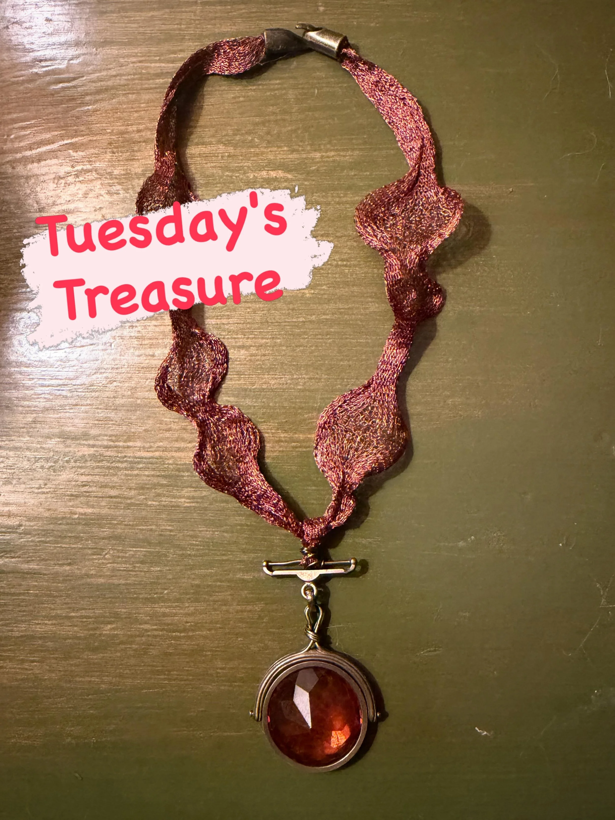 Vintage Watch Fob on Titanium Copper Ribbon Necklace