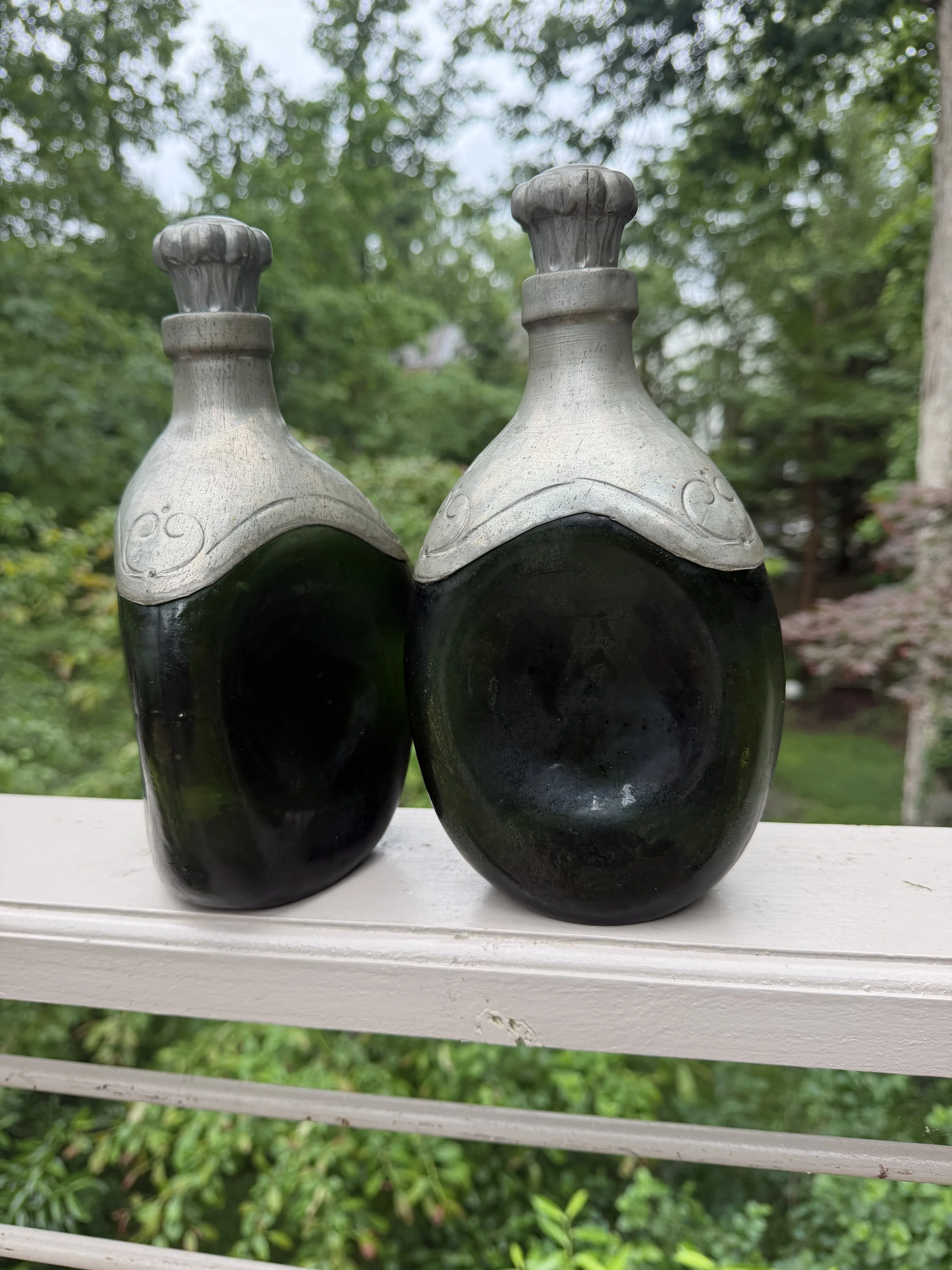 Art Deco Glass and Pewter Decanters