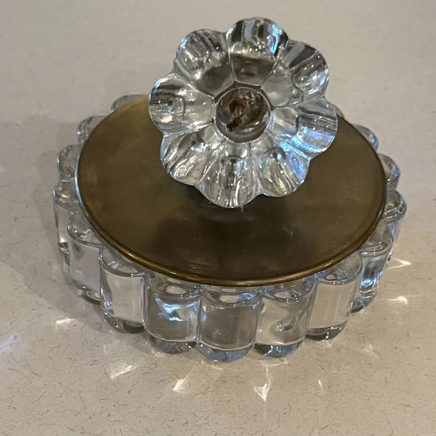 Heisey Crystolite Glass and Brass Lidded Dish