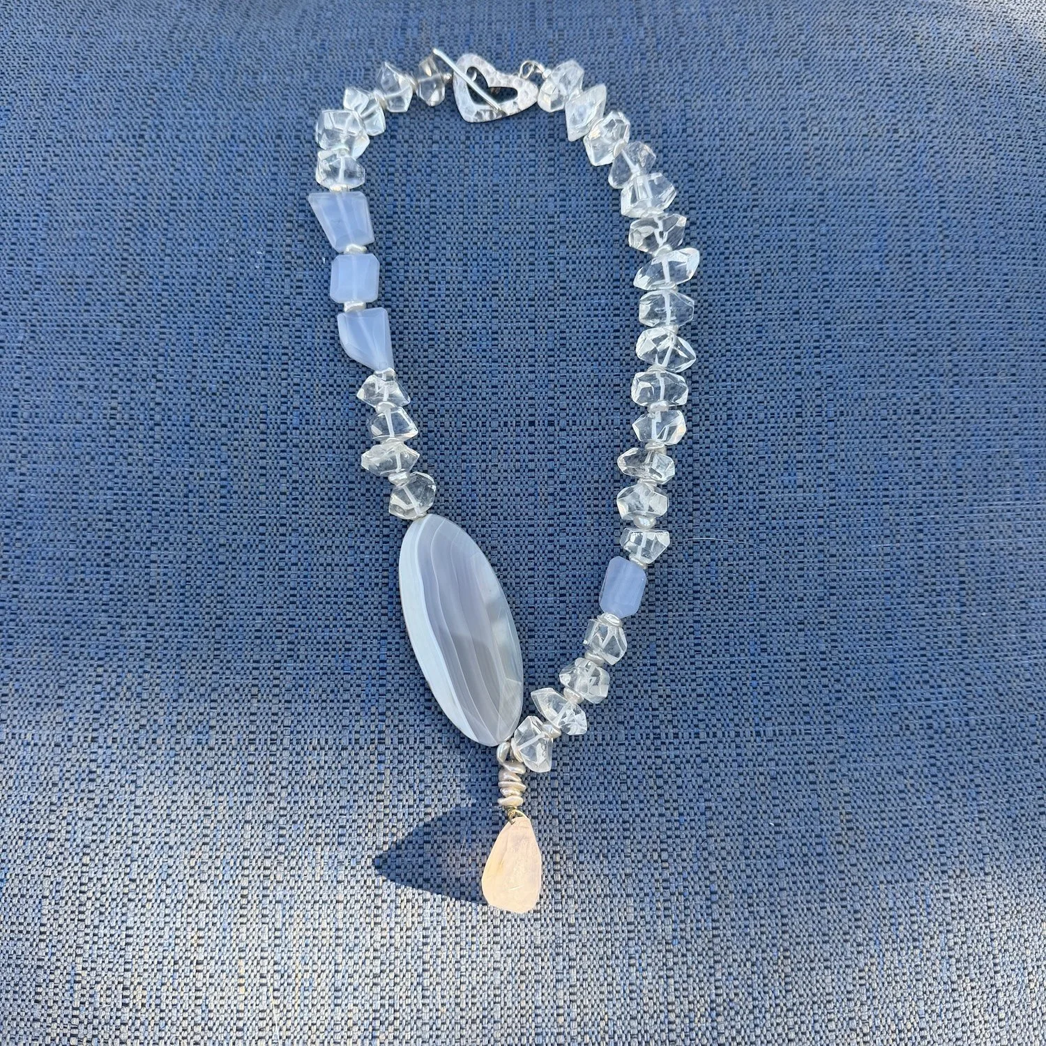 Quartz crystal, agate, chalcedony and rose quartz necklace