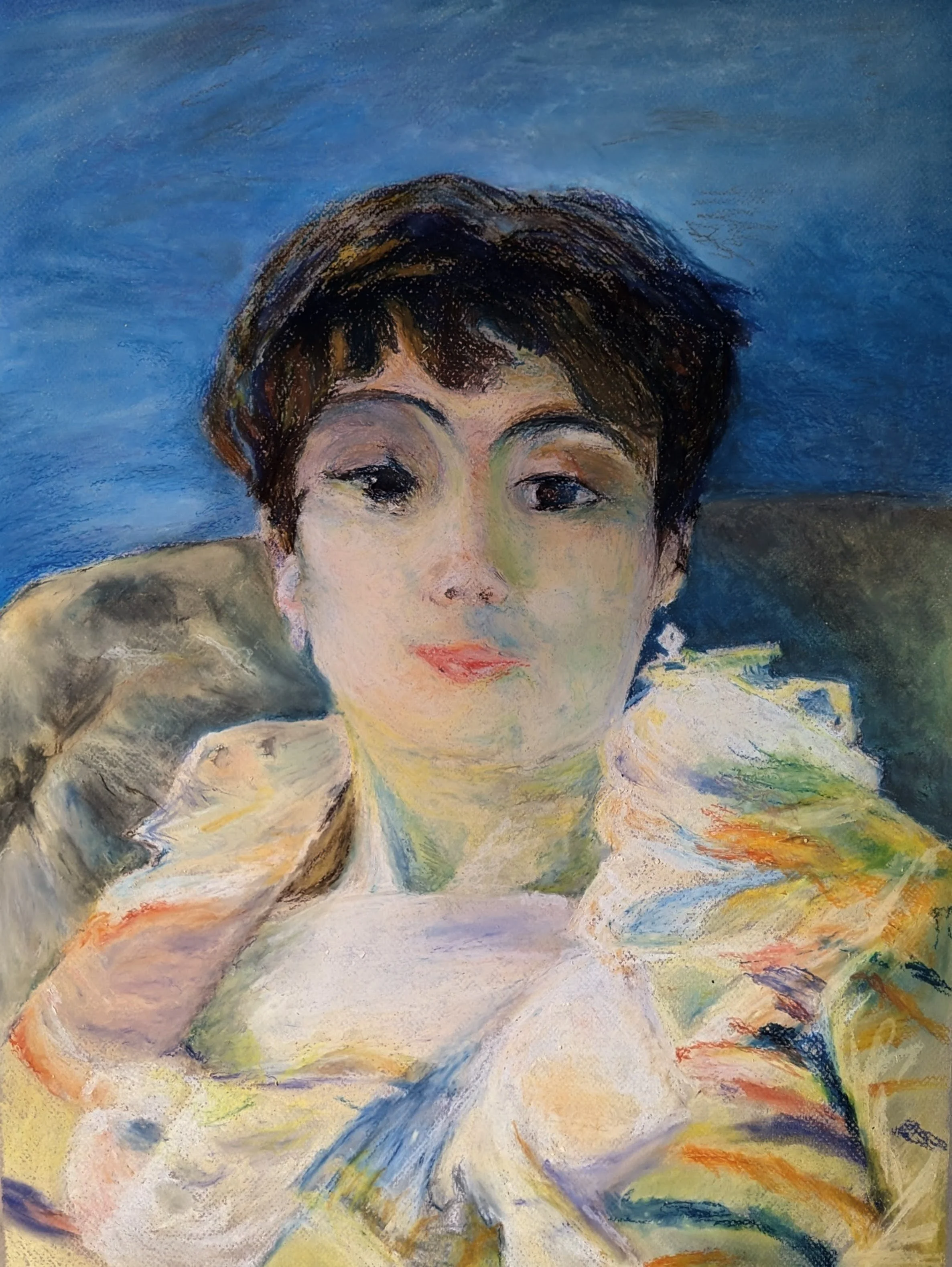"A Study of Berthe Morisot's Girl on a Divan", 2024, oil pastel on paper, 19.5 x 25.5 in.
