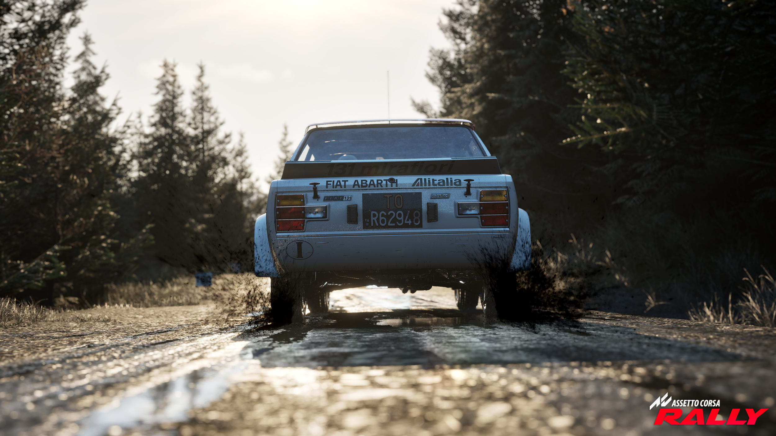 Fiat 131 threading down a muddy lane in glorious 4k