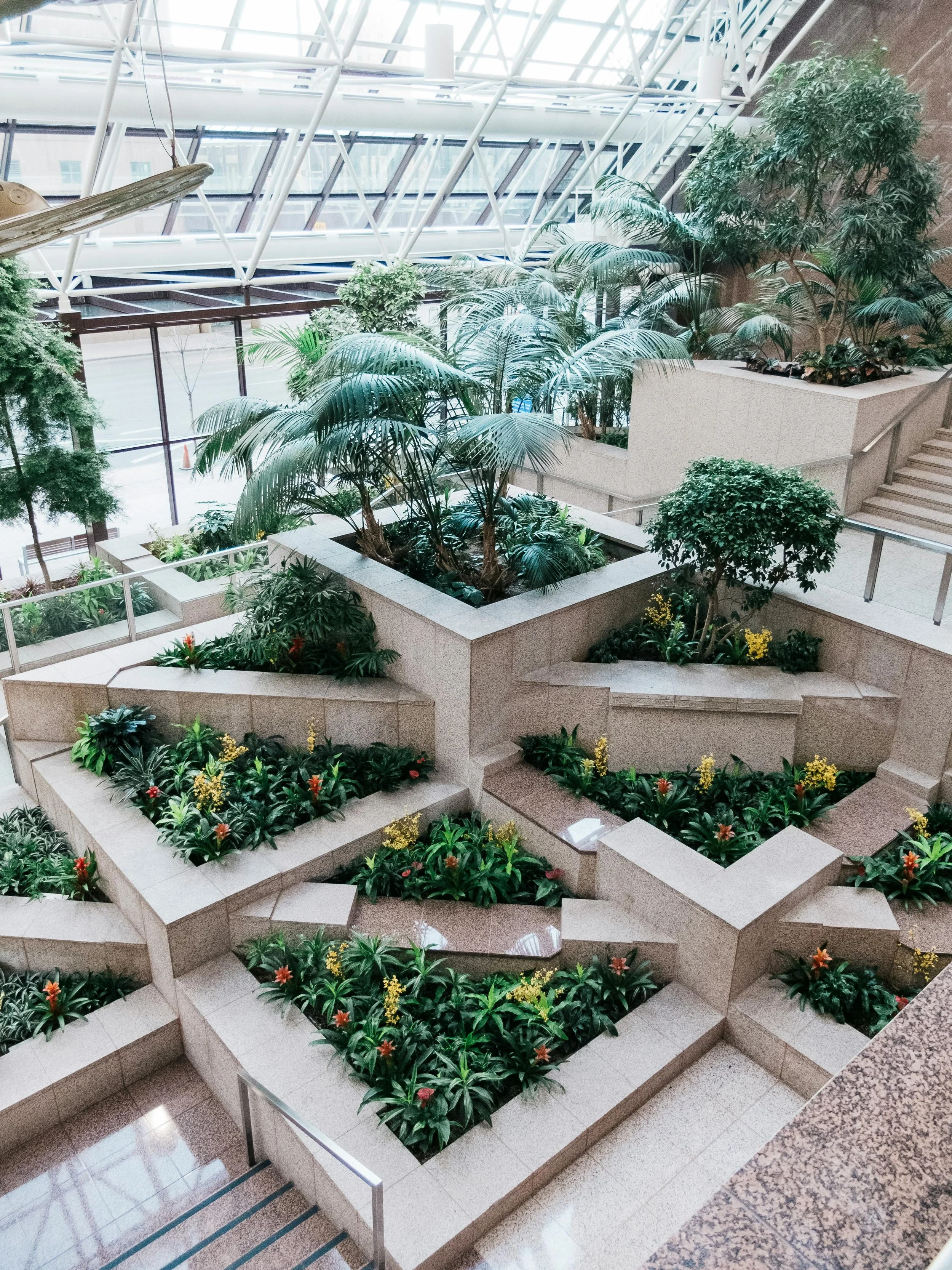 atrium garden with flowers and trees