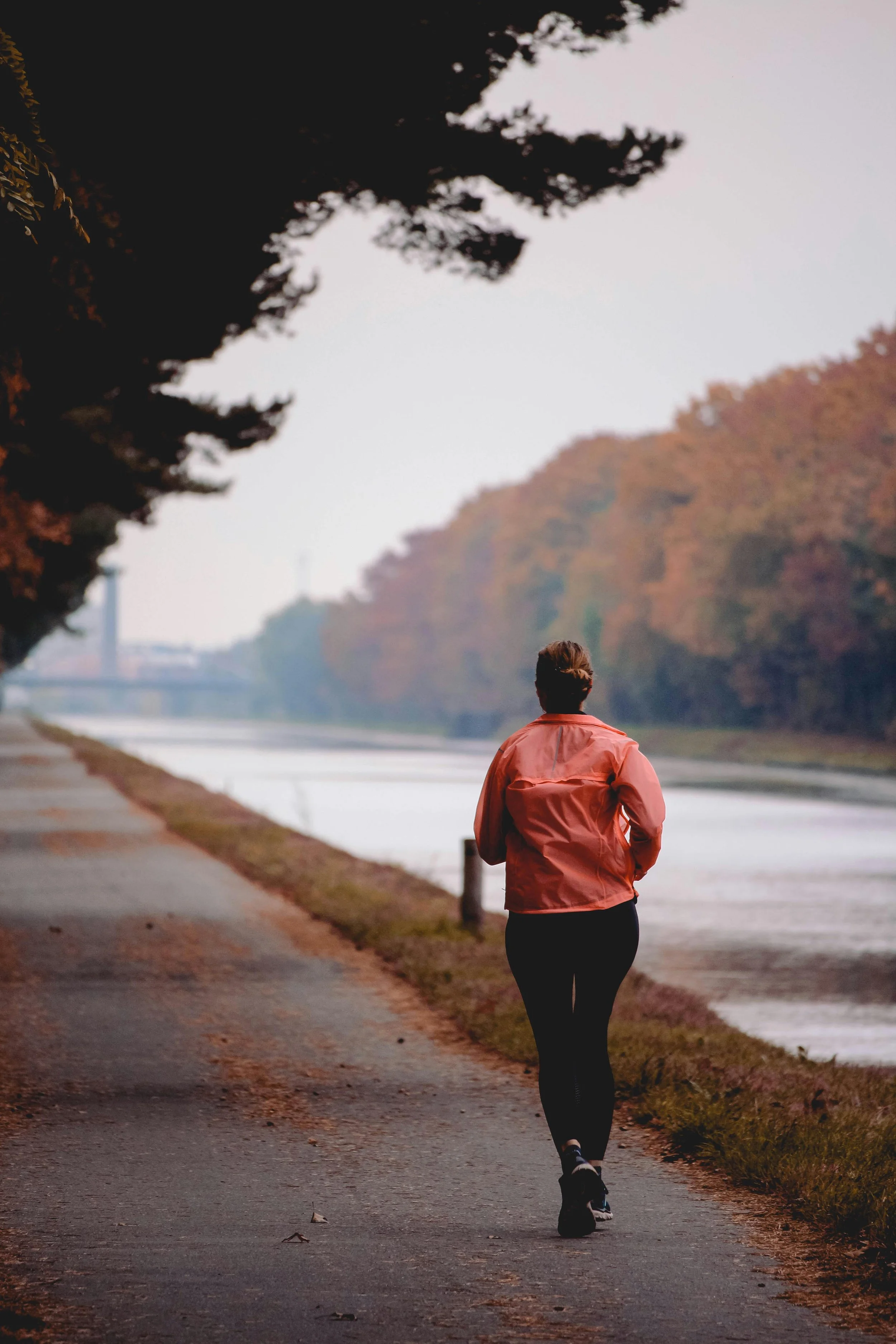 jogging along a river