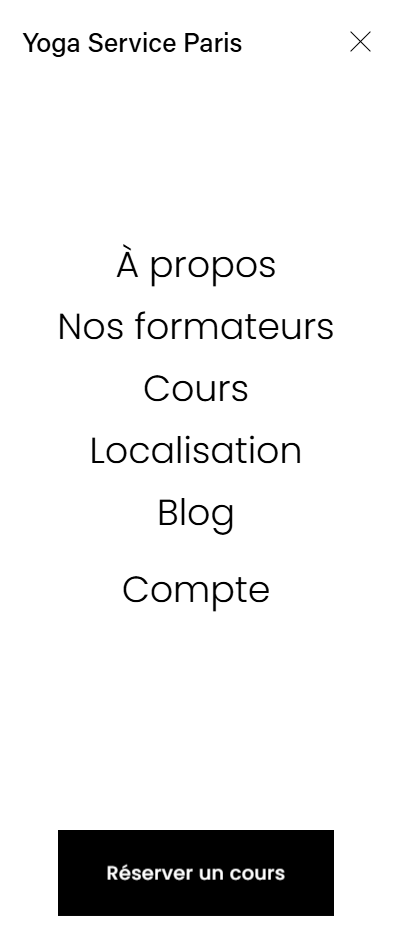 Après avoir cliqué sur le menu de la nav en haut à droite de la page d'accueil